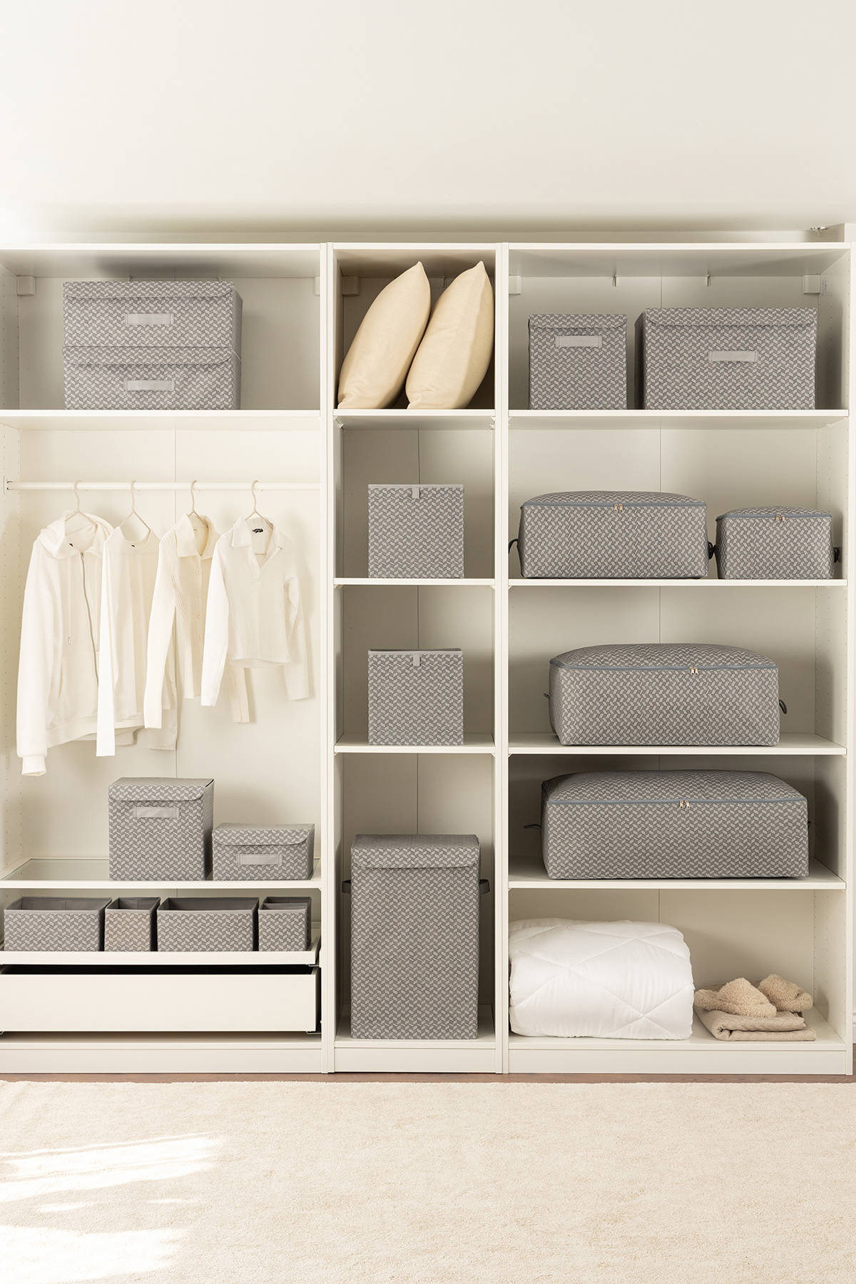 REKHOME-Set of 2 Medium Size Herringbone Patterned Gray under Base Sofa Bed Sweater Pique Organizer Blanket Pouch 7