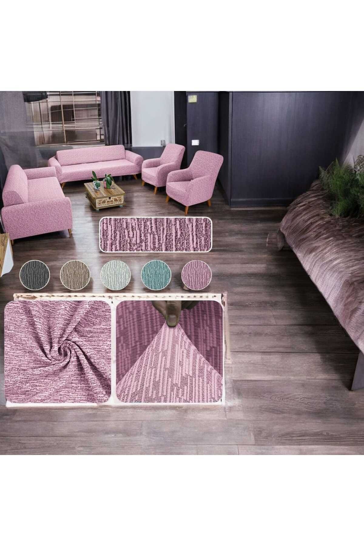 NEFİS HOME Jakarlı 3 3 1 1 Lastikli Kanepe Örtüsü | Lastikli Koltuk Örtüsü | koltuk kılıfı Takımı