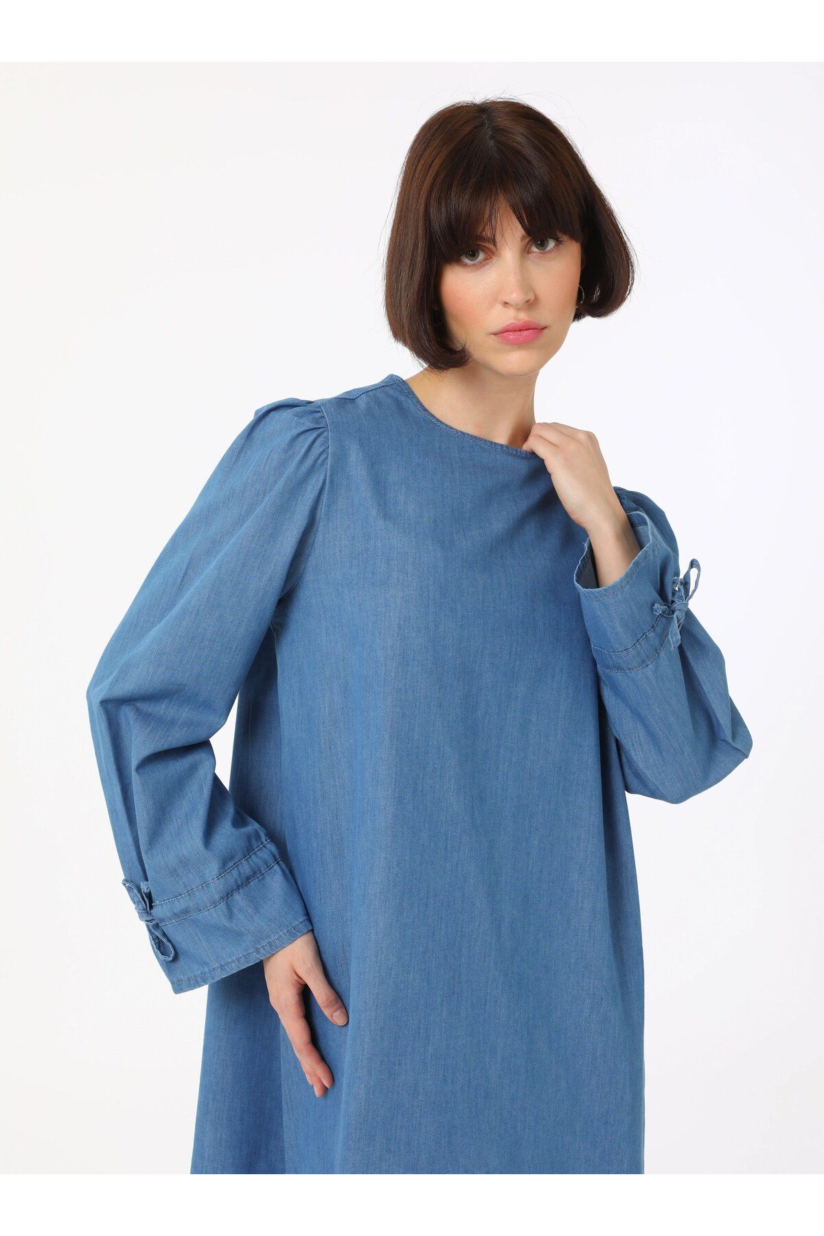 Benin-Denim Tunic with Sleeve Detail - Dark Blue - Benin 4
