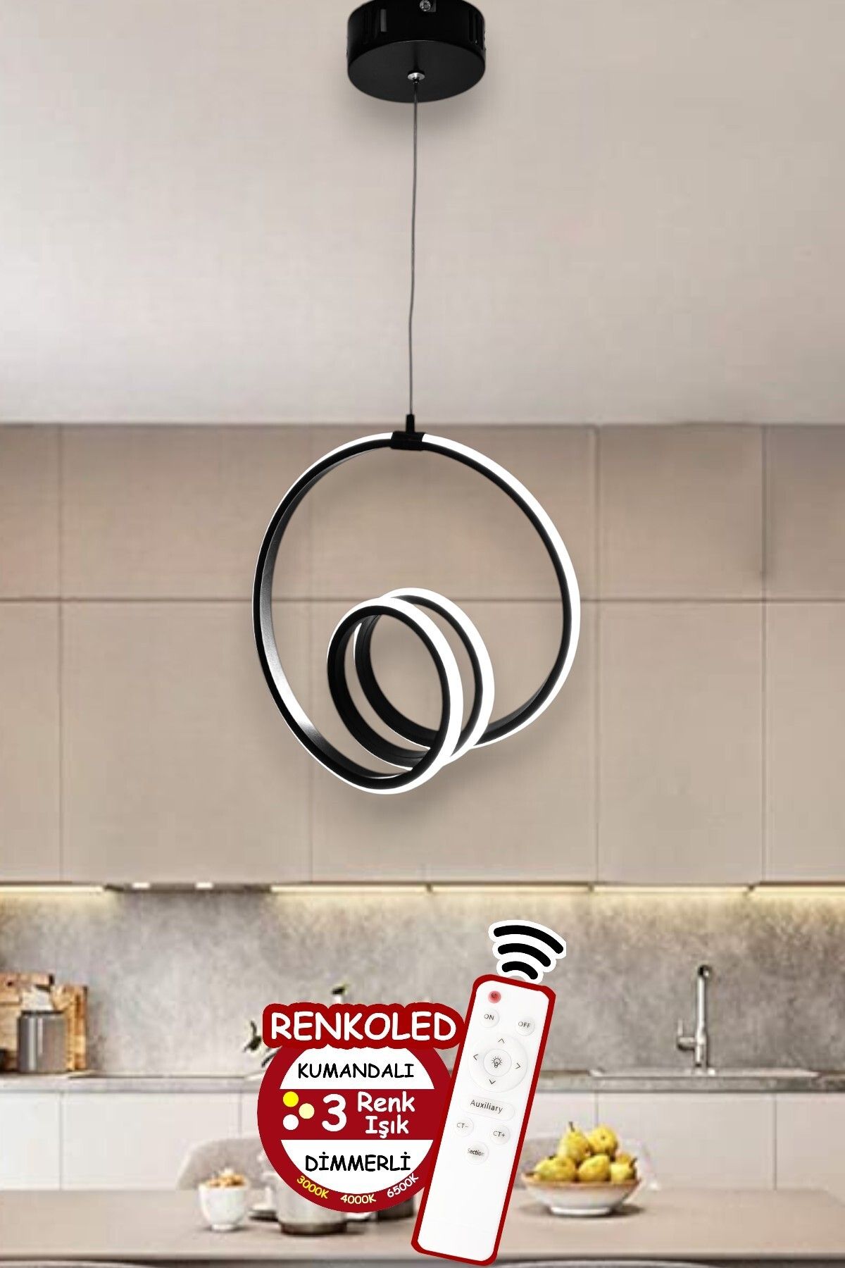 Renkoled Aydınlatma Kumandalı 3 Renk Işıklı Modern Sarkıt Led Avize ledli avize Antre, Hol, Oda URANÜS