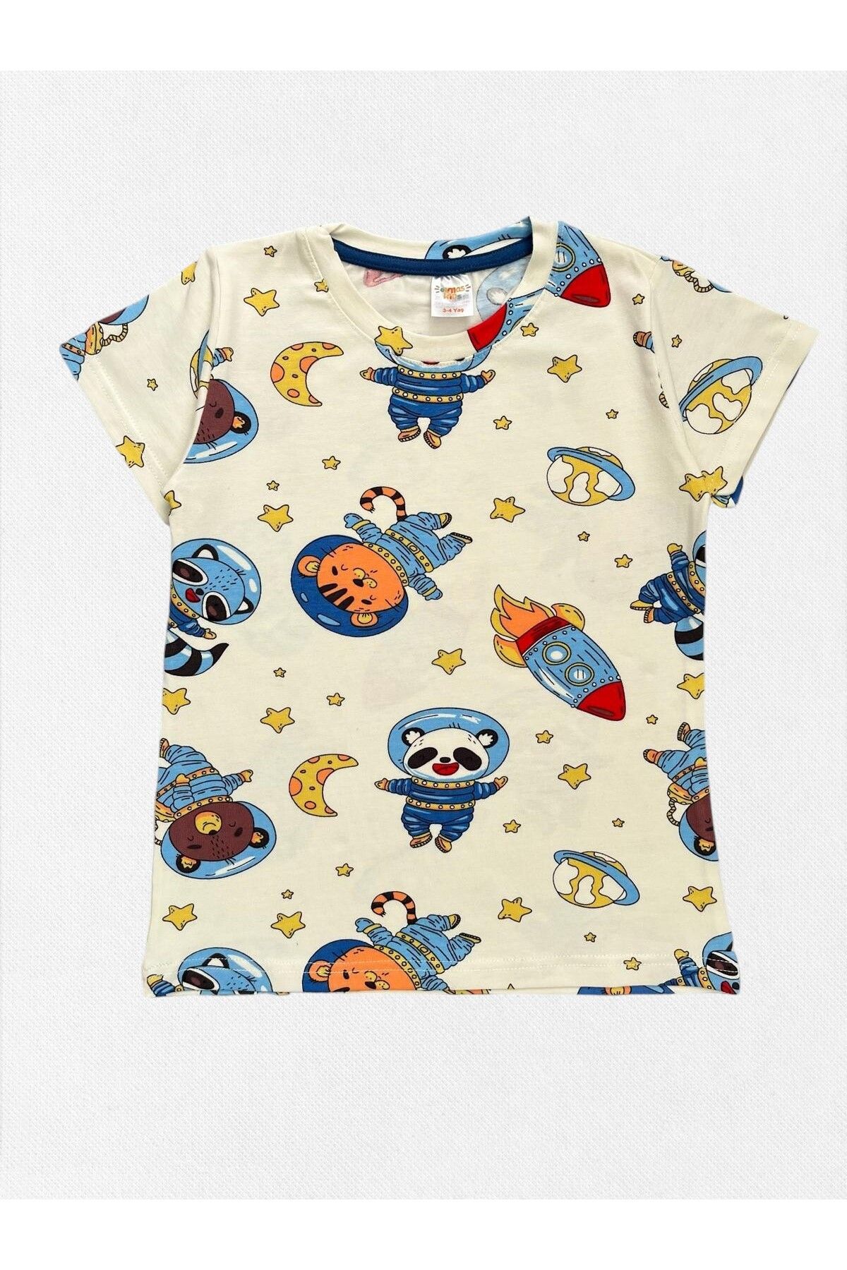 elmas kids-Set de pijamale cu mânecă scurtă pentru băiat, 100% bumbac, ecru, astronaut, model de rachetă spațială, cu tematică de noapte 4