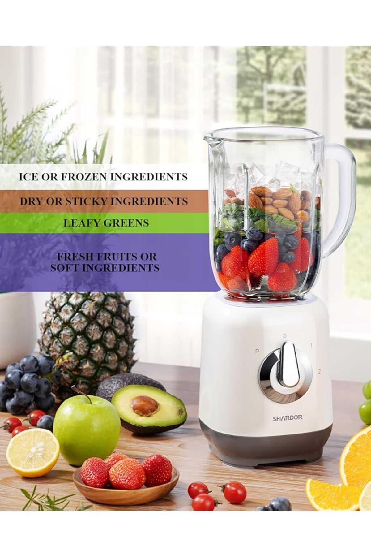 SHARDOR-700W Blender Smoothie Maker, 2 Speed and Pulse Ice Crushing for Milkshake, Juice,1L Glass Jug 4