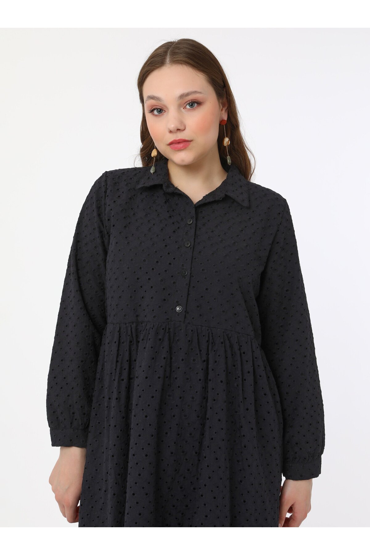 ALİA-Plus Size Embroidered Hijab Dress - Black - Alia 4
