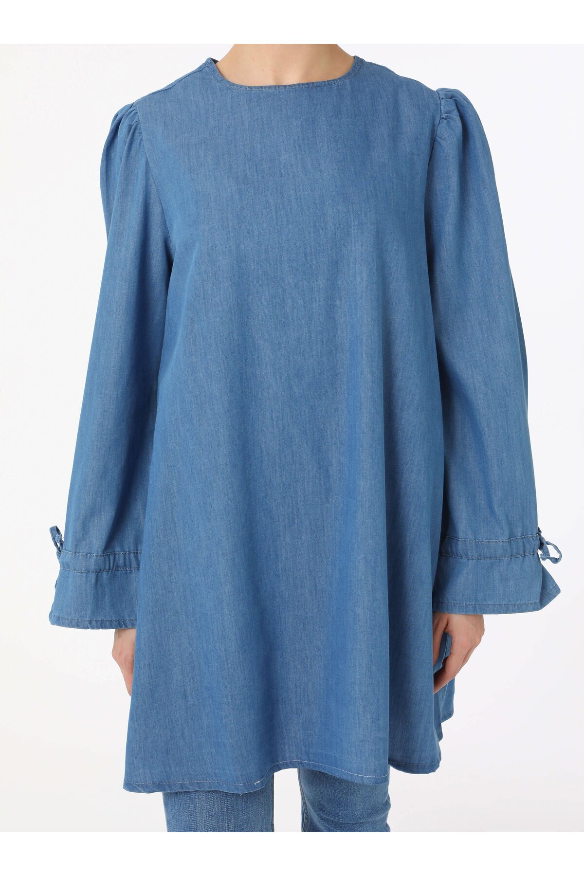 Benin-Denim Tunic with Sleeve Detail - Dark Blue - Benin 5