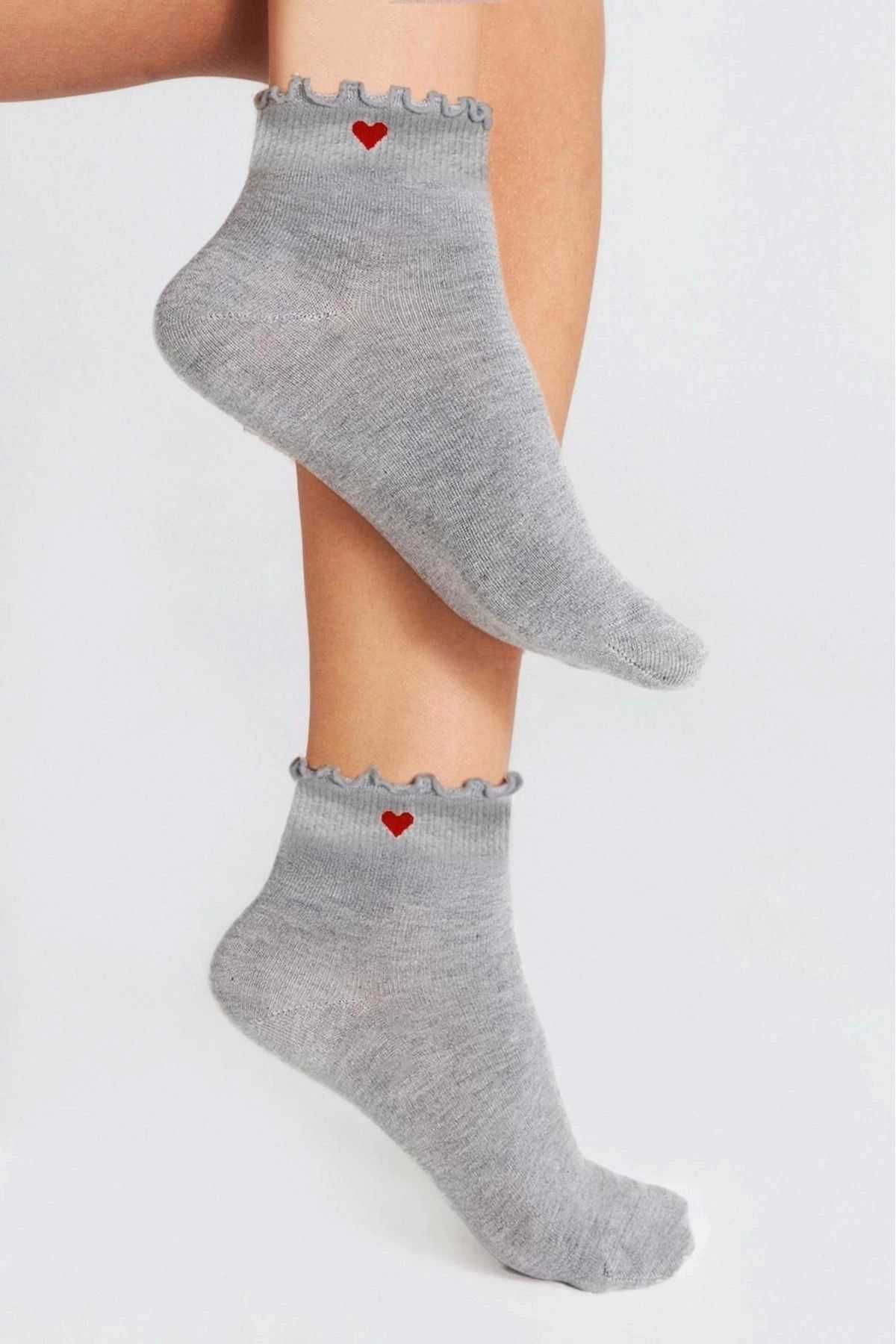 bamboo star-Ciorapi gri, fără cusături, fără elastic, cu model de inimă, pentru femei, pachet de 3 5