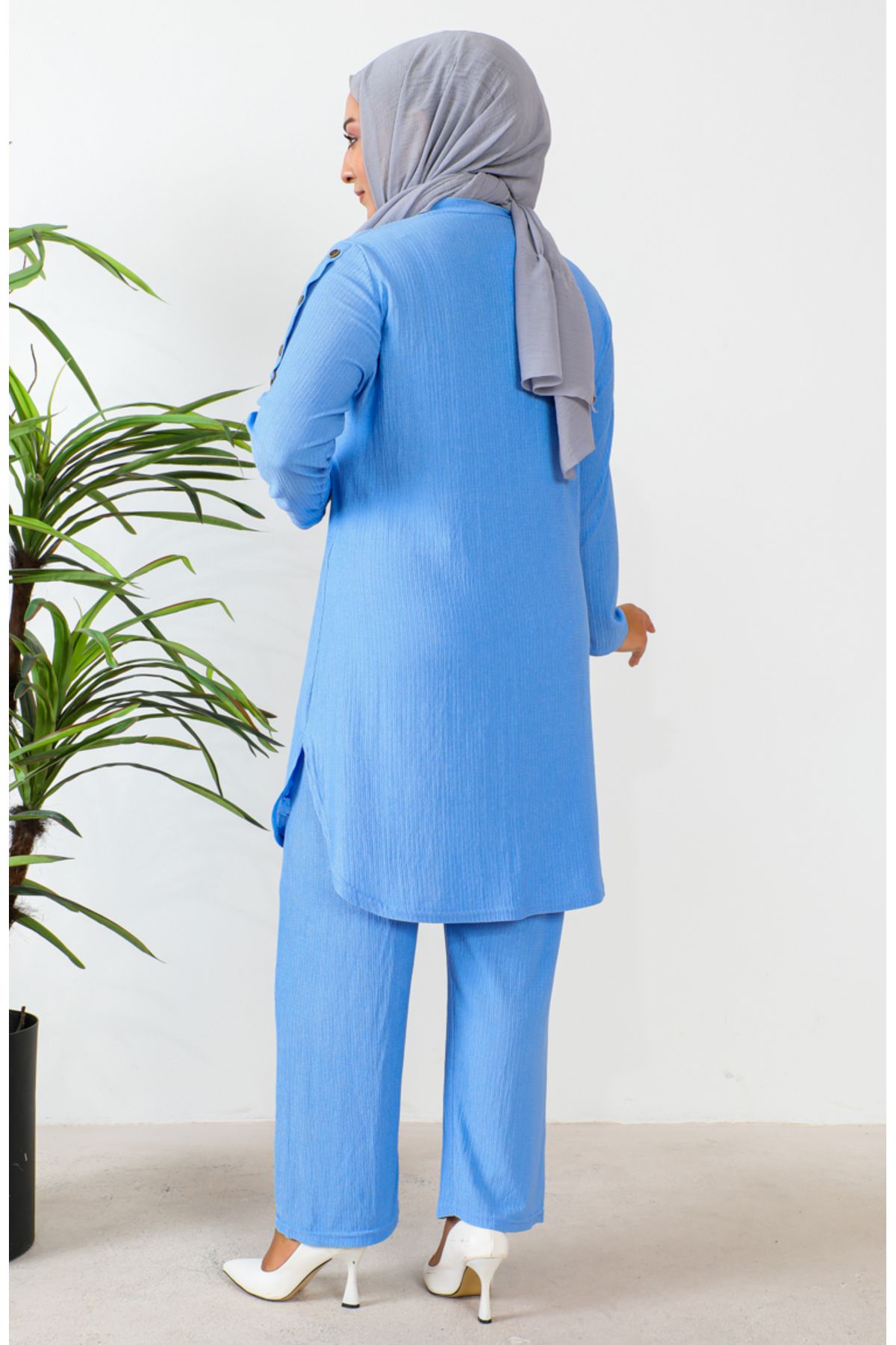 sefamerve-Set de două piese pentru tunică și pantaloni de mărime mare albastru - 2691-08 5