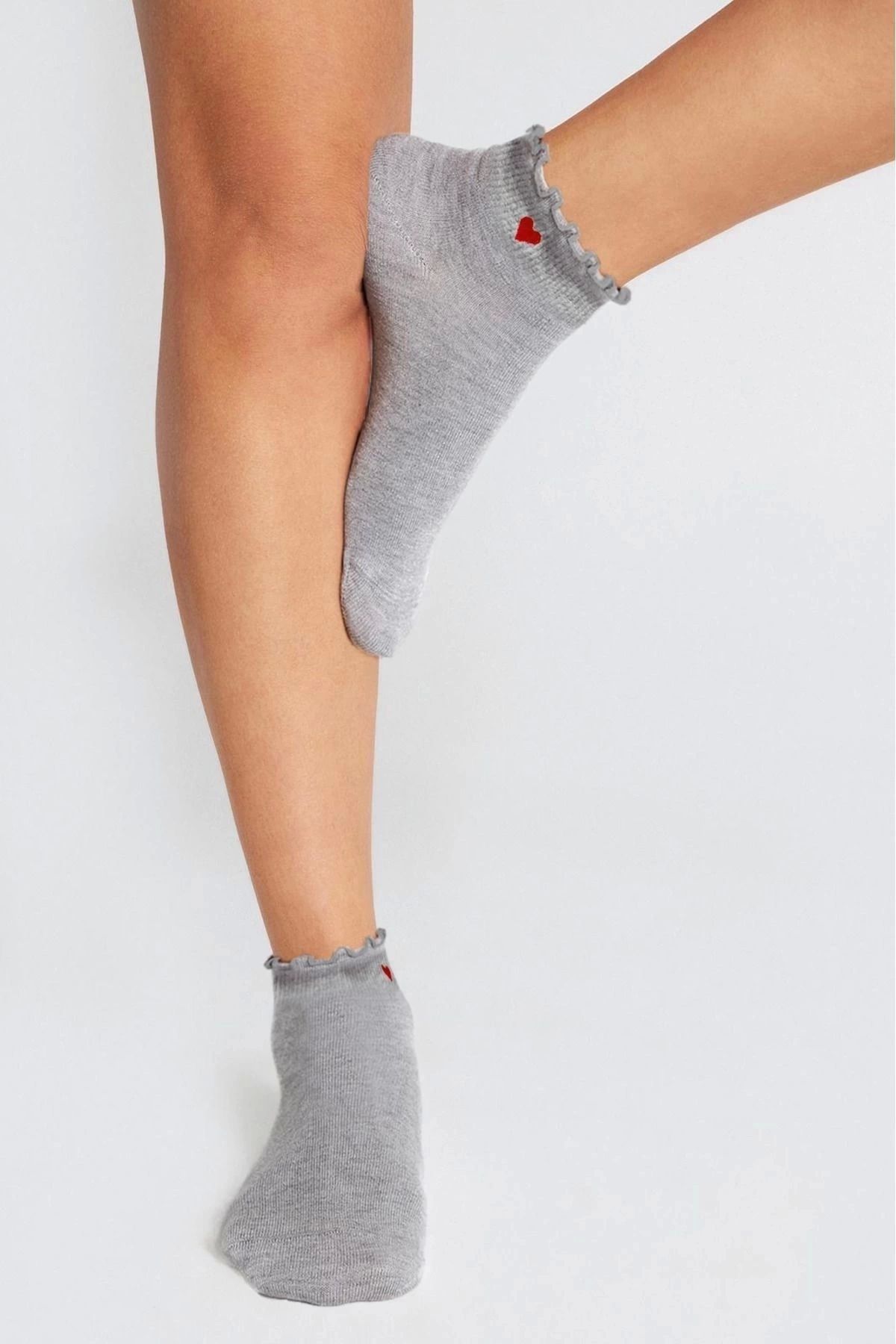 bamboo star-Ciorapi gri, fără cusături, fără elastic, cu model de inimă, pentru femei, pachet de 3 6