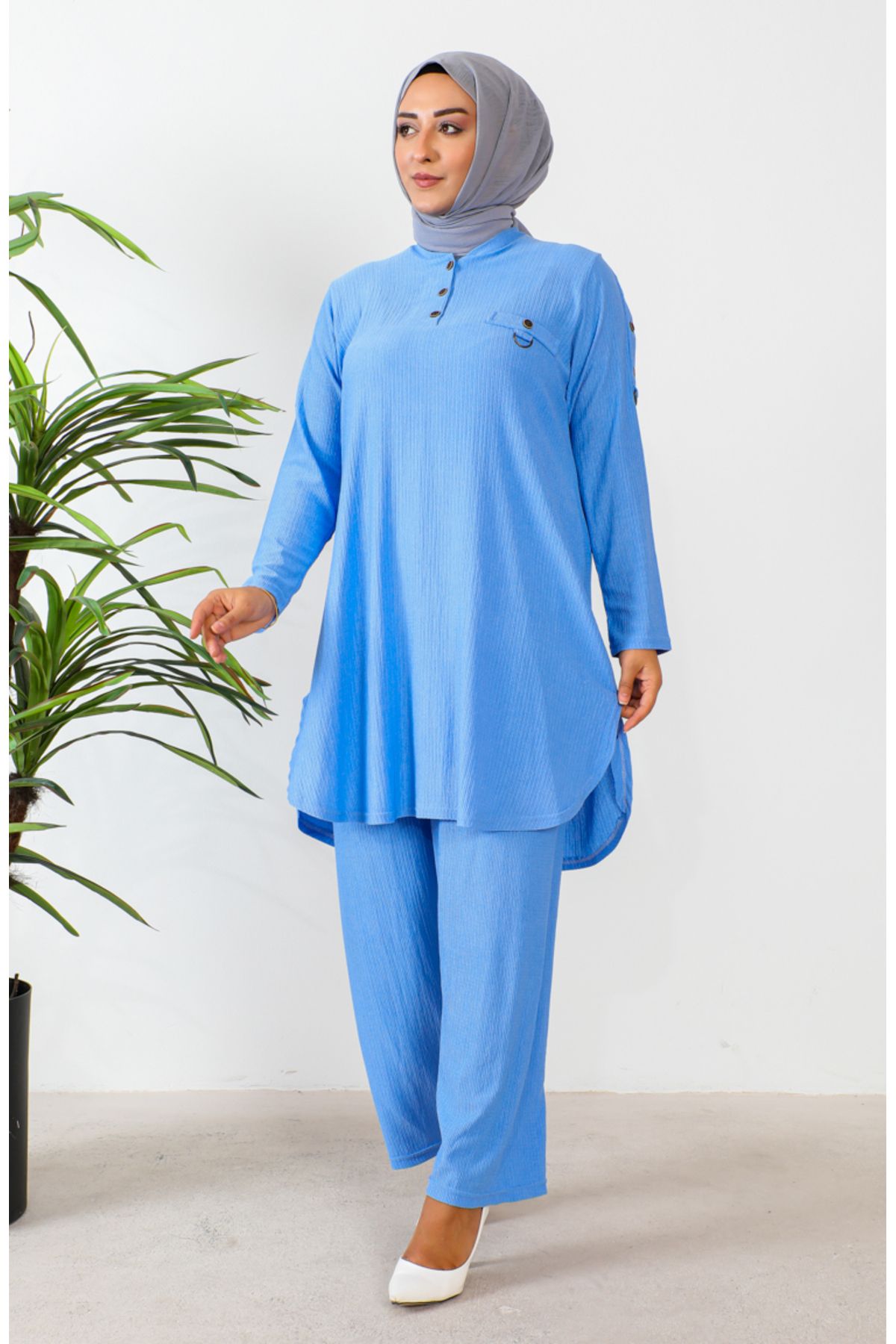 sefamerve-Set de două piese pentru tunică și pantaloni de mărime mare albastru - 2691-08 3