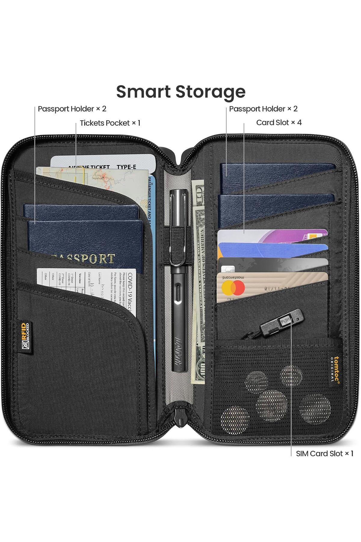 Tomtoc-Navigator-T03 Passport Holder Family with RFID Blocking with Airtag & Sim Card Holder and Eject Pin 3