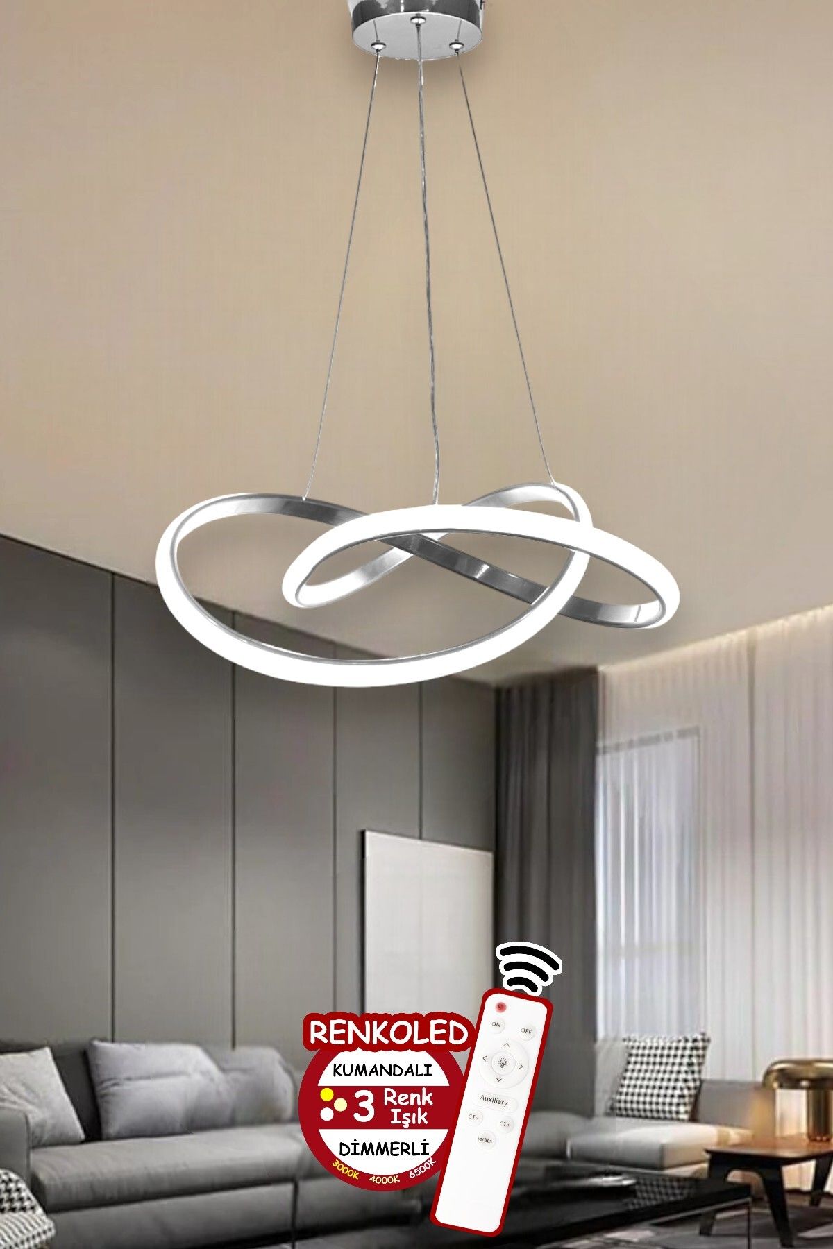 Renkoled Aydınlatma Kumandalı 3 Renk Işıklı Modern Sarkıt Led Avize LEDLİ AVİZE Salon,oda ,mutfak ,hol