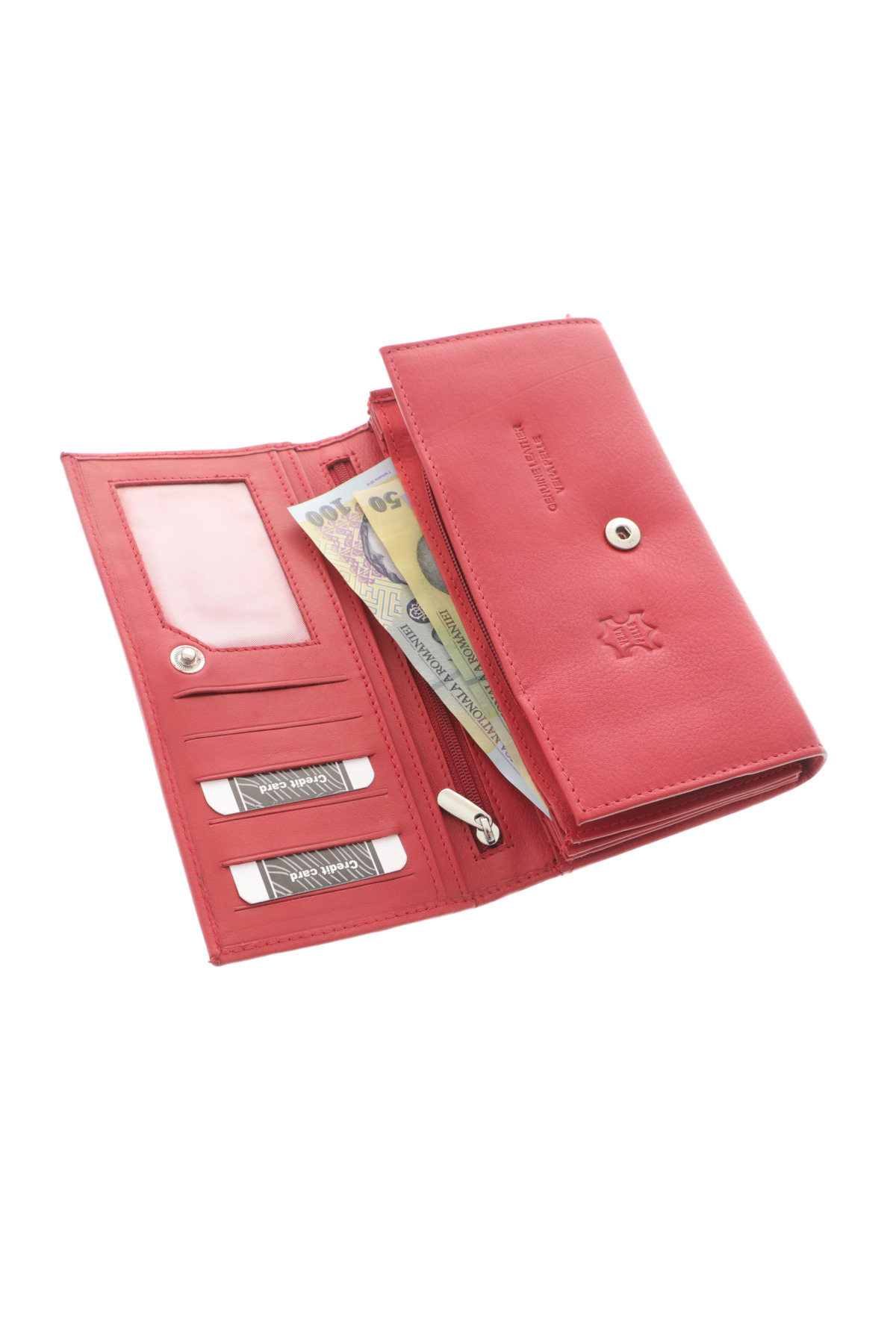 GiftExpress-Women's red genuine leather wallet La Scala 18cm 9