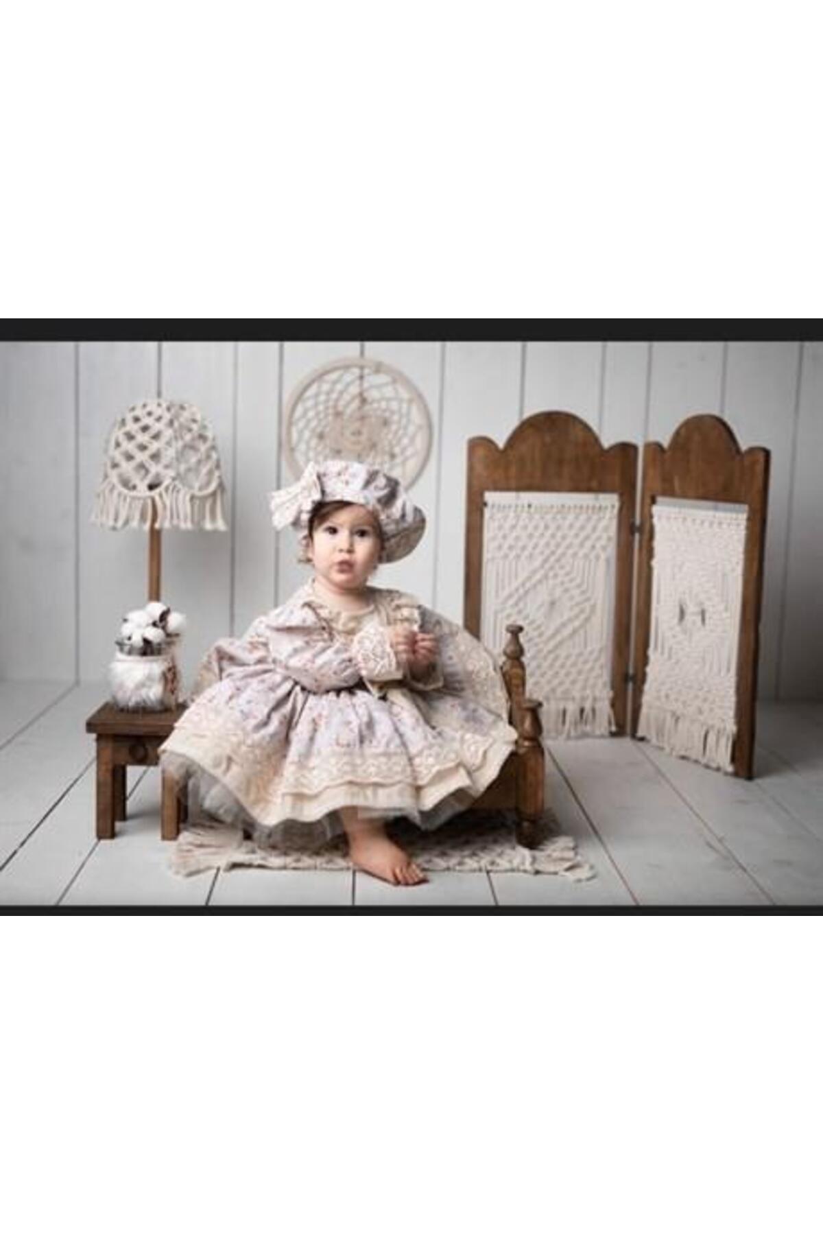 Hly Karol Tasarım Vintage Model Çiçekli Elbise - çocuK Abiyesi - Doğum Günü Kıyafeti 0-12 Yaş için Uygun fotoğrafı 3 (önizleme)