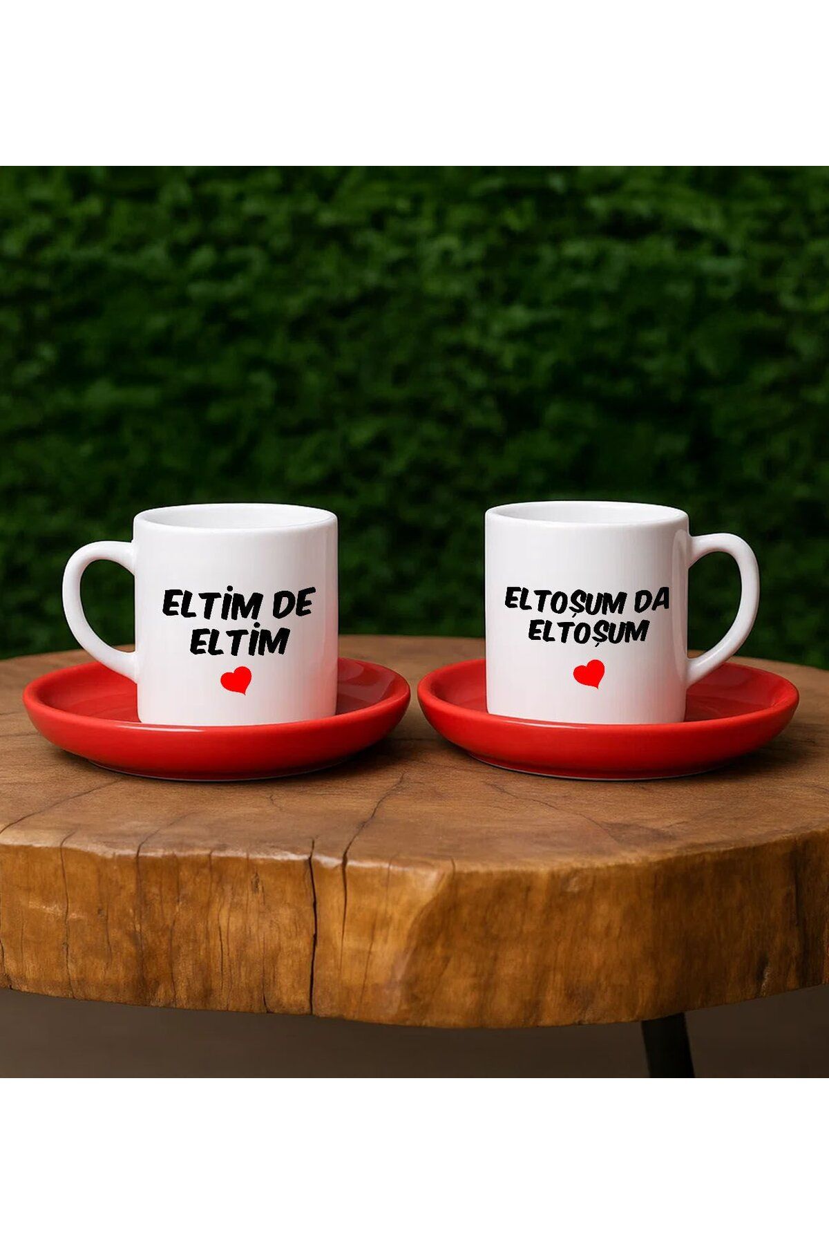 Bk Gift Kişiye Özel Eltim de ELTİM -Tasarımlı 2'li Kırmızı Tabaklı Türk Kahvesi