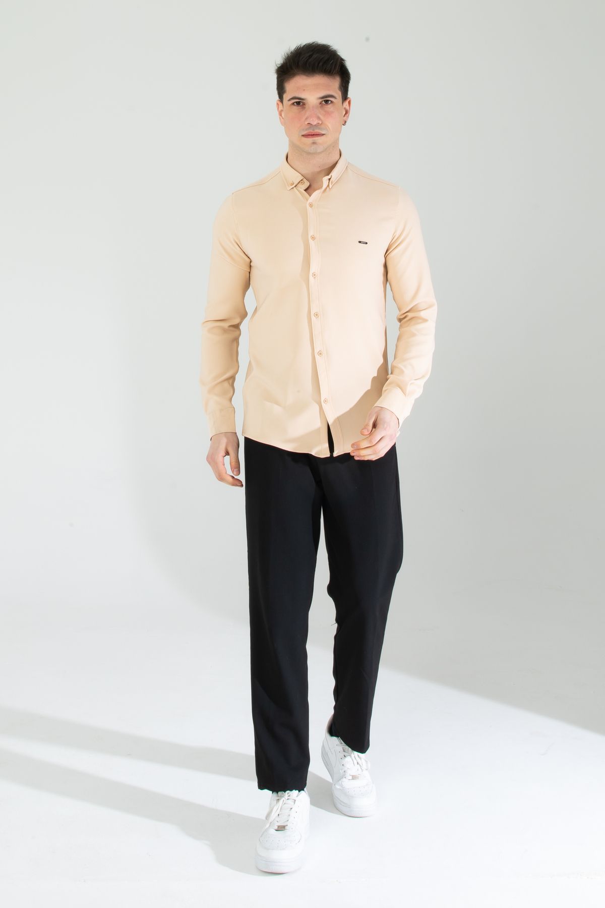 Artı1-Slim Fit Long Sleeve Easy-Iron Sweat-Absorbing Breathable Texture Four Seasons Men's Shirt 5