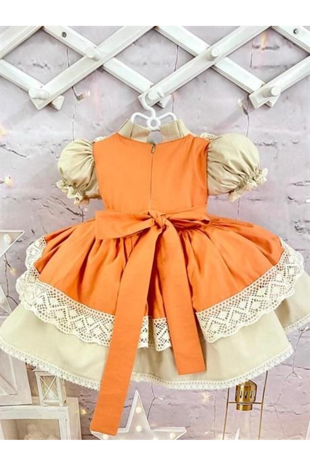 Hly Karol Tasarım Turuncu Fiyonklu Kız Bebek Elbisesi, Özel Dikim Kız Çocuk Elbisesi, Doğum Günü Elbisesi, Fotoğraf Çe fotoğrafı 3 (önizleme)