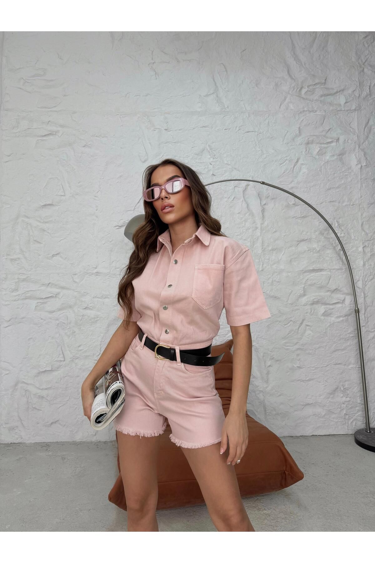Linarose Şort Gömlek Tulum Takım Kısa Kollu
