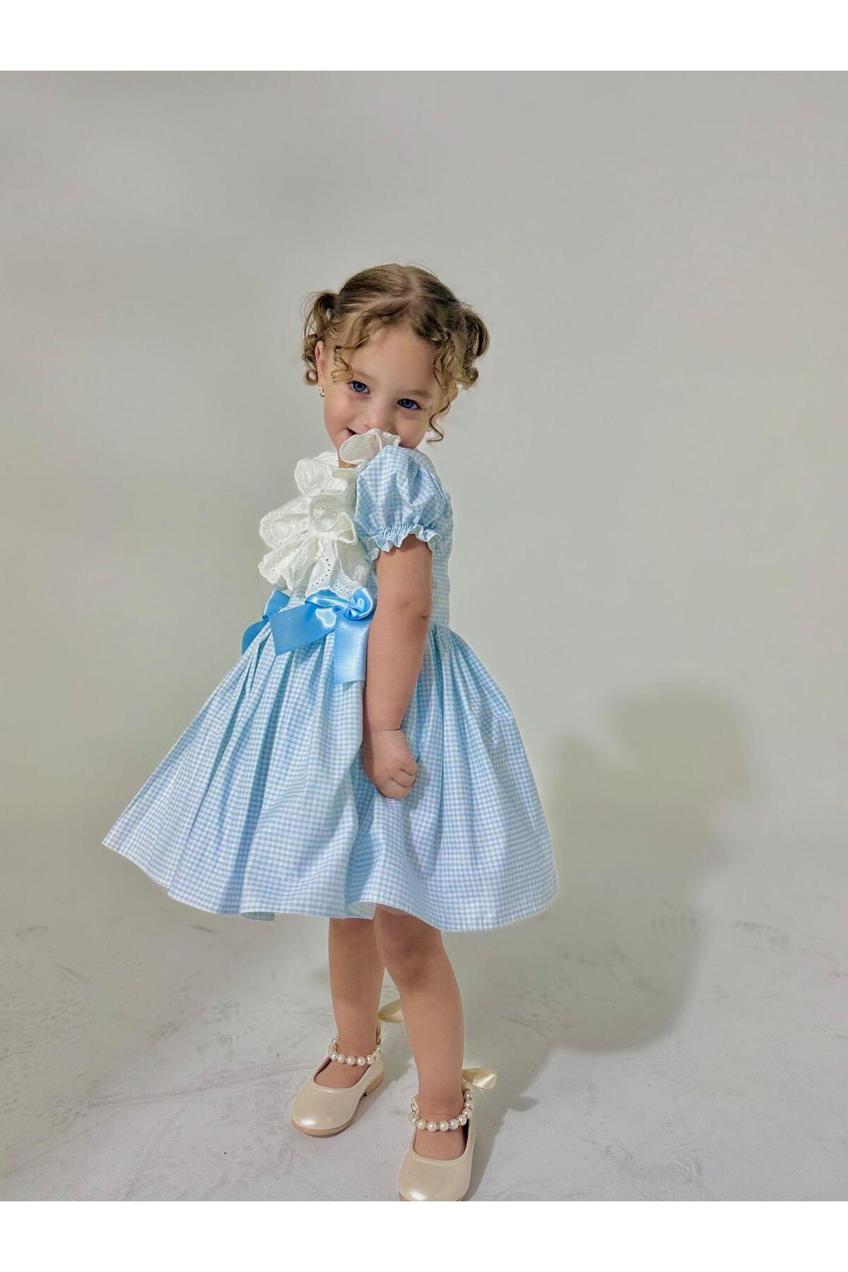 Hly Karol Tasarım Defne Mavi Vintage Kız Bebek Elbise,Doğum günü elbise,fotoğraf çekim elbise,0-7 Yaş Uygun fotoğrafı 4 (önizleme)