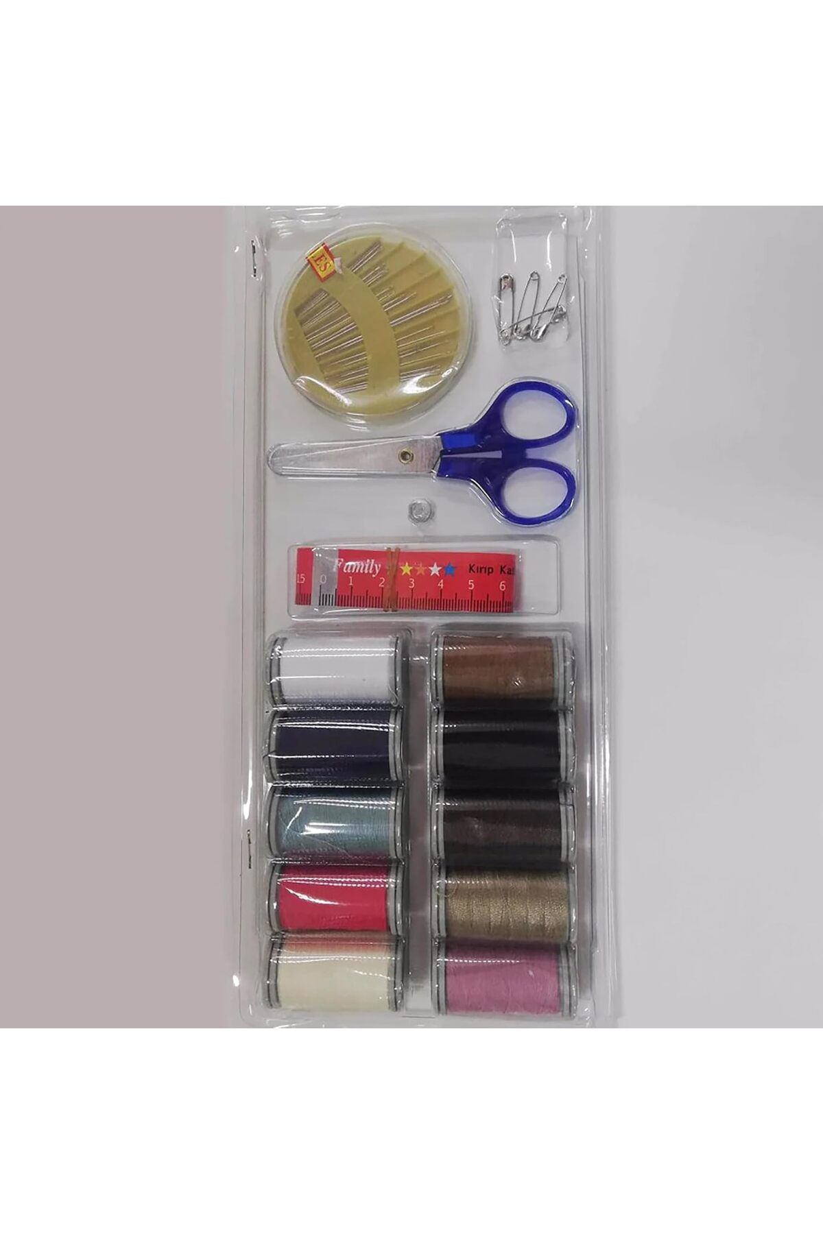 LUXE Temel Dikiş Seti, 10 Renkli İplik Makarası, Makas, İğne ve Mezura İçeren Mini Set LXSHP 1055