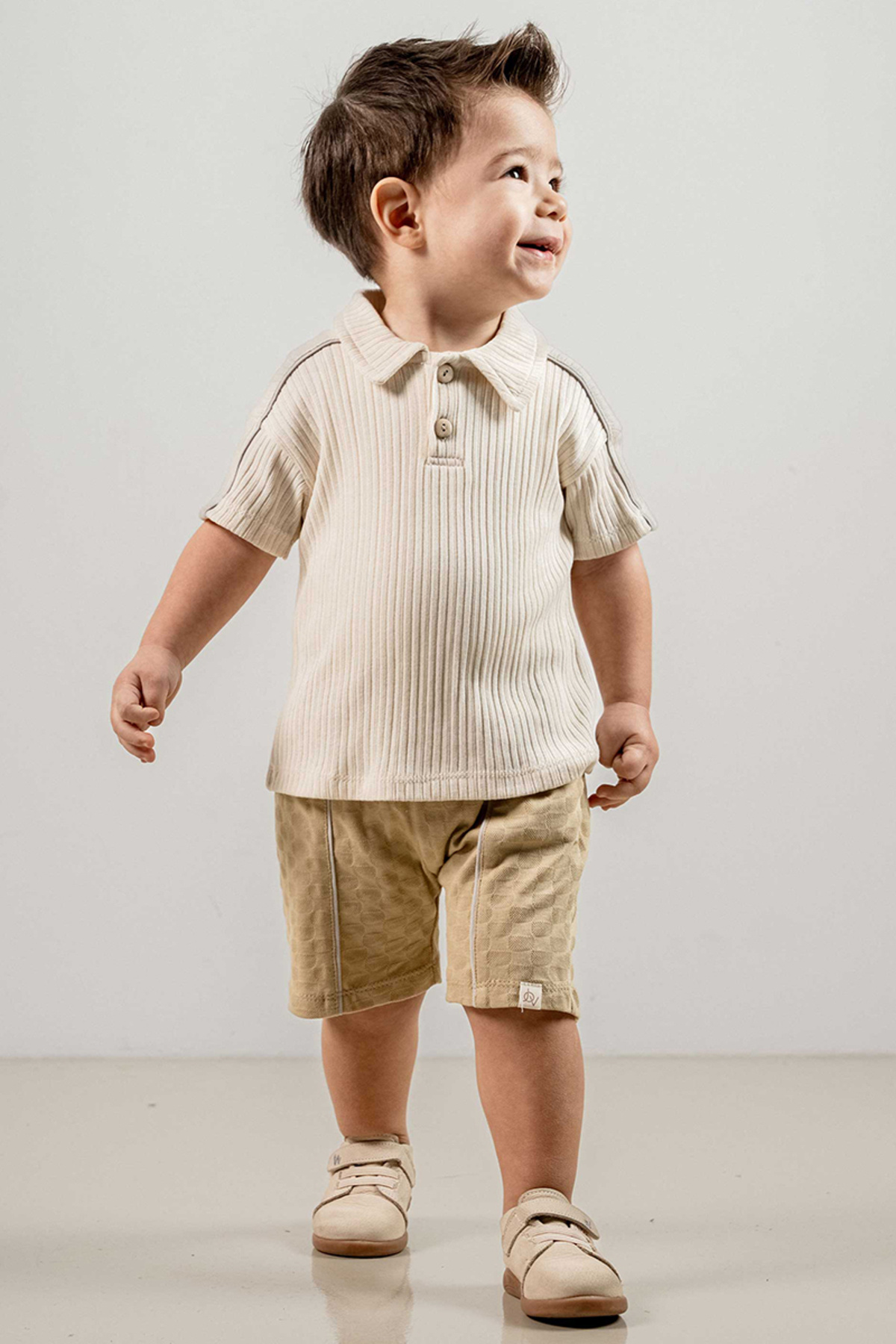 bombe-Baby Kids Beige Cotton Shorts 2-Piece Set Trend Fashion Bottom Top Set 3