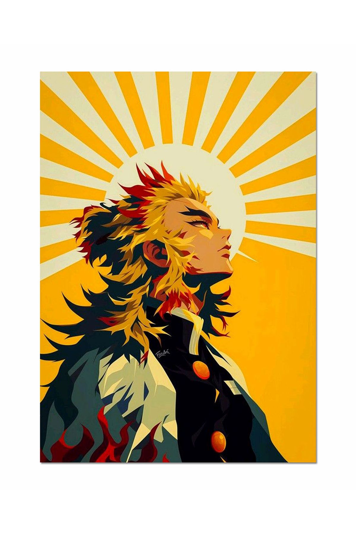 Ayabak Metal Poster Anime Kyojuro Rengoku - Dikey Dekoratif Metal Poster - Hediyelik Metal Poster