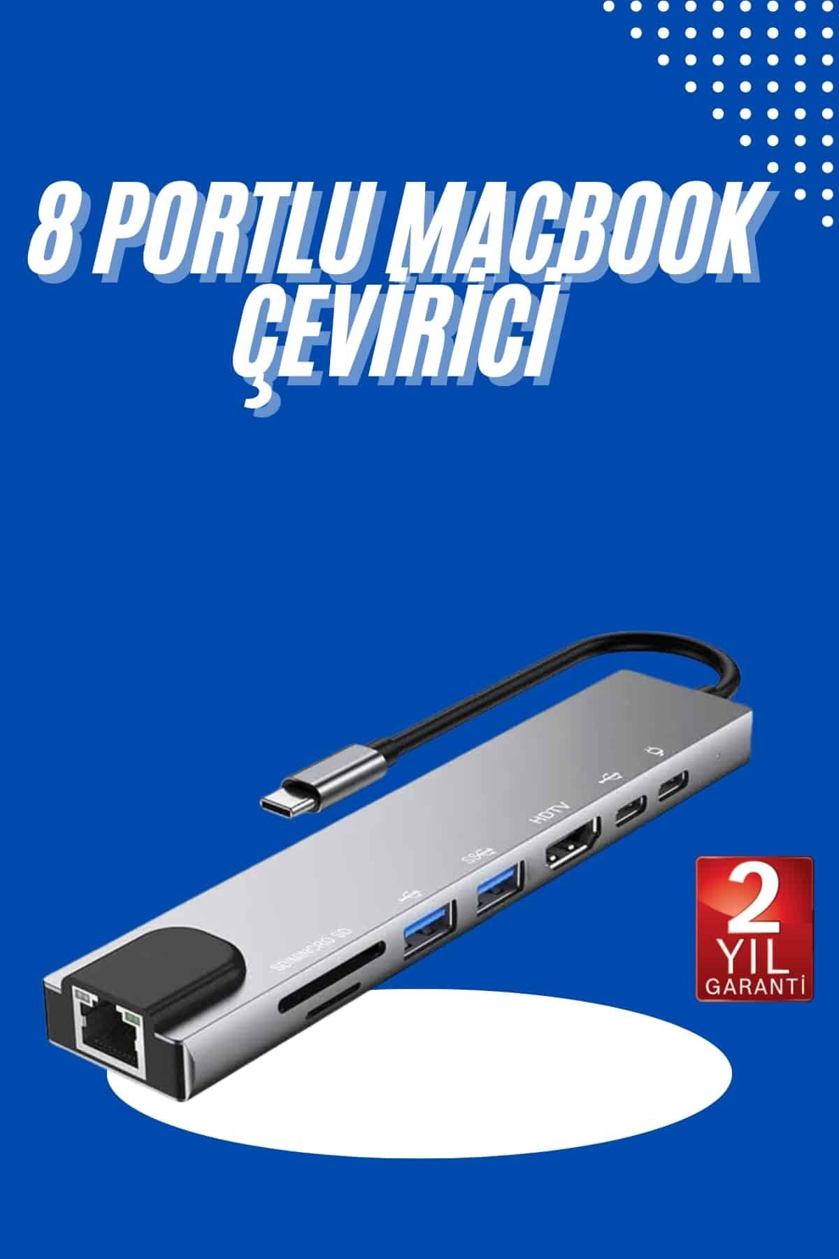 teknodayım t30 Usb Type-c Hub Dönüştürücü Çevirici Çoklayıcı Macbook Çevirici 8 Portlu