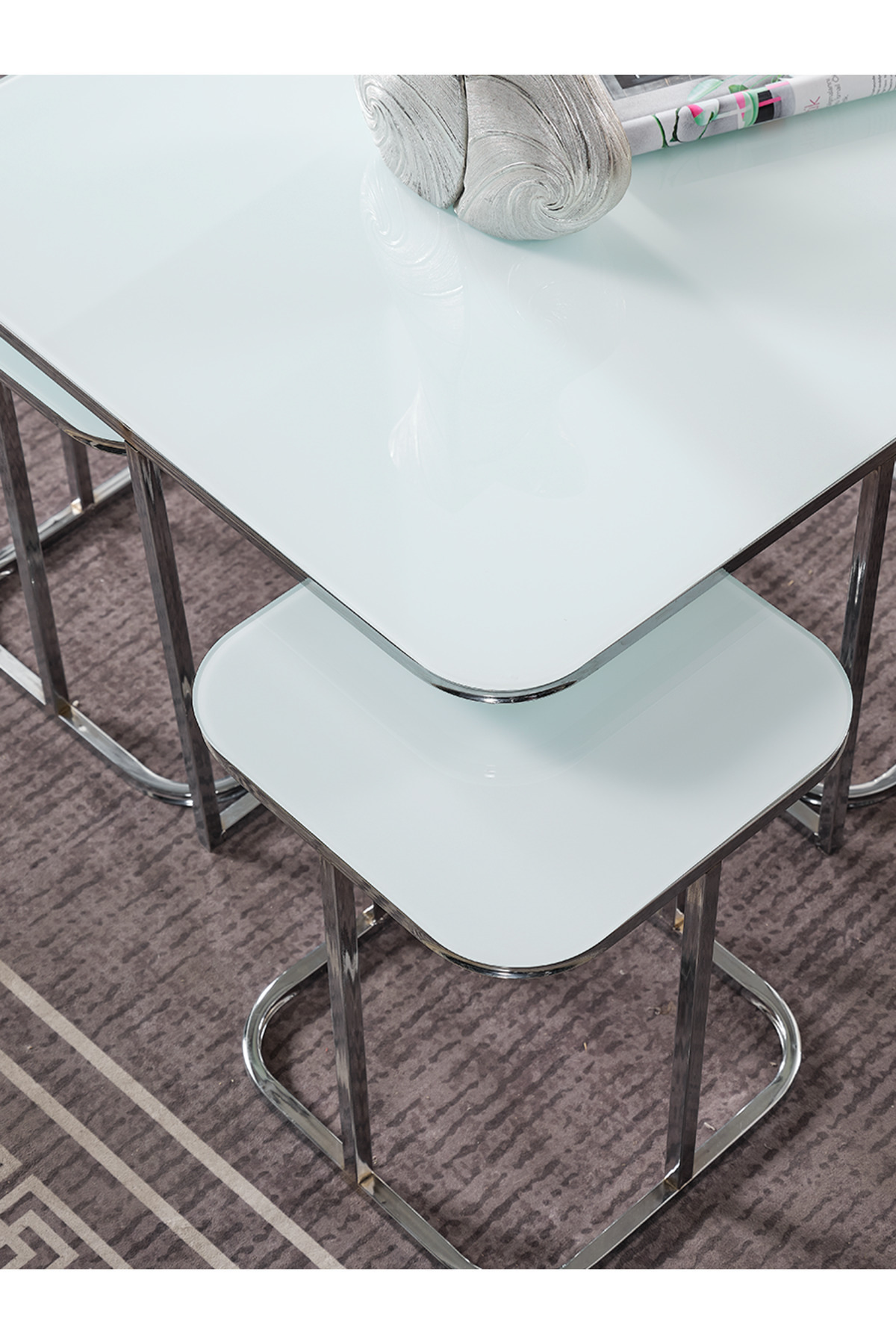 5li Orta Zigon 4 1 Beyaz Temperli Cam Gümüş Metal Ayak Takım Sehpa Sedaş_lıvıng_unıts_sehpa Bohem