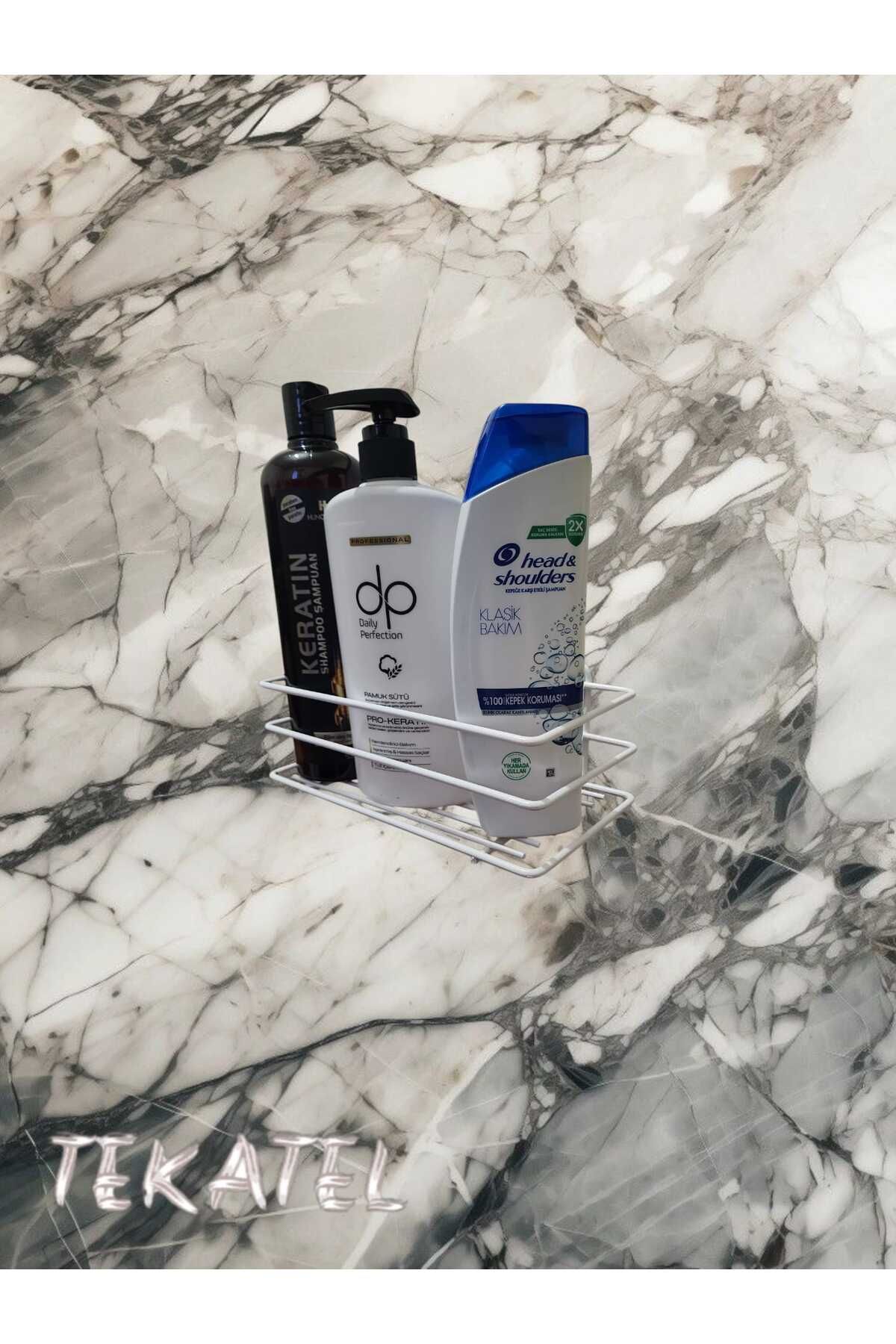 TEKATEL Banyo Düzenleyici Şampuanlık Sabunluk 1 ADET Lüks Metal Yapışkanlı Duş Rafı Organizer