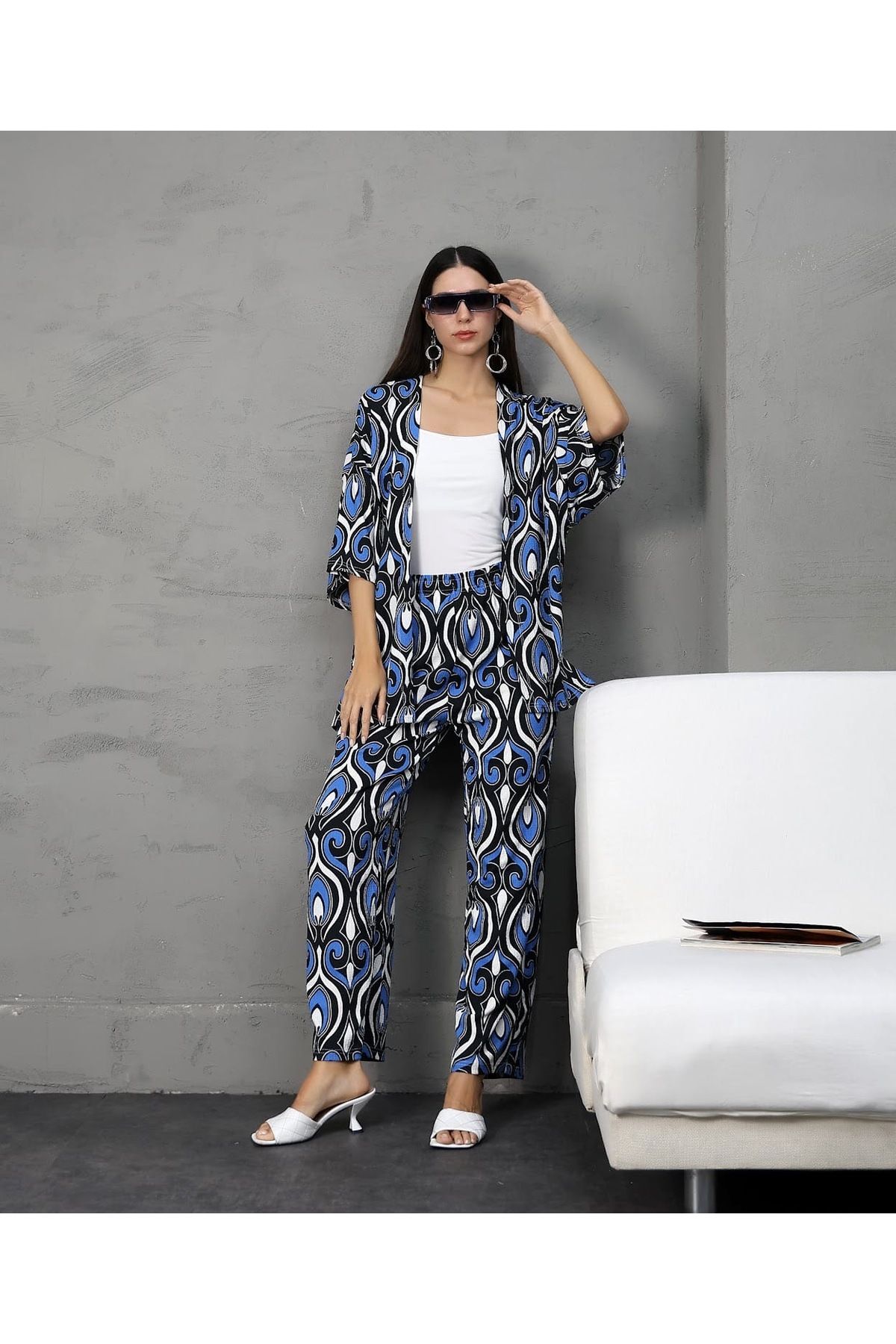 hiraz fashion KADIN BÜRÜMCÜK KUMAŞ KİMONA İKİLİ TAKIM