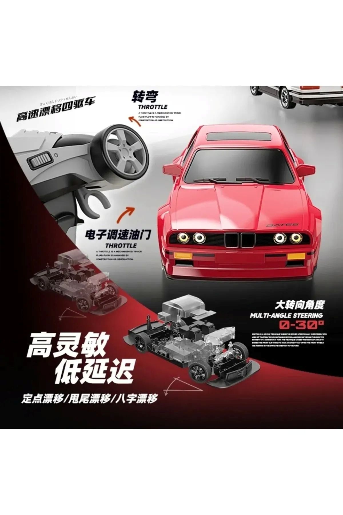 JOYFUL CHİLD Uzaktan Kumandalı 1:16 Bmw E30 Araba Full Fonksiyon Işıklı Drift Bmw E30 40 Km Hız Yapan E30 Kirmizi