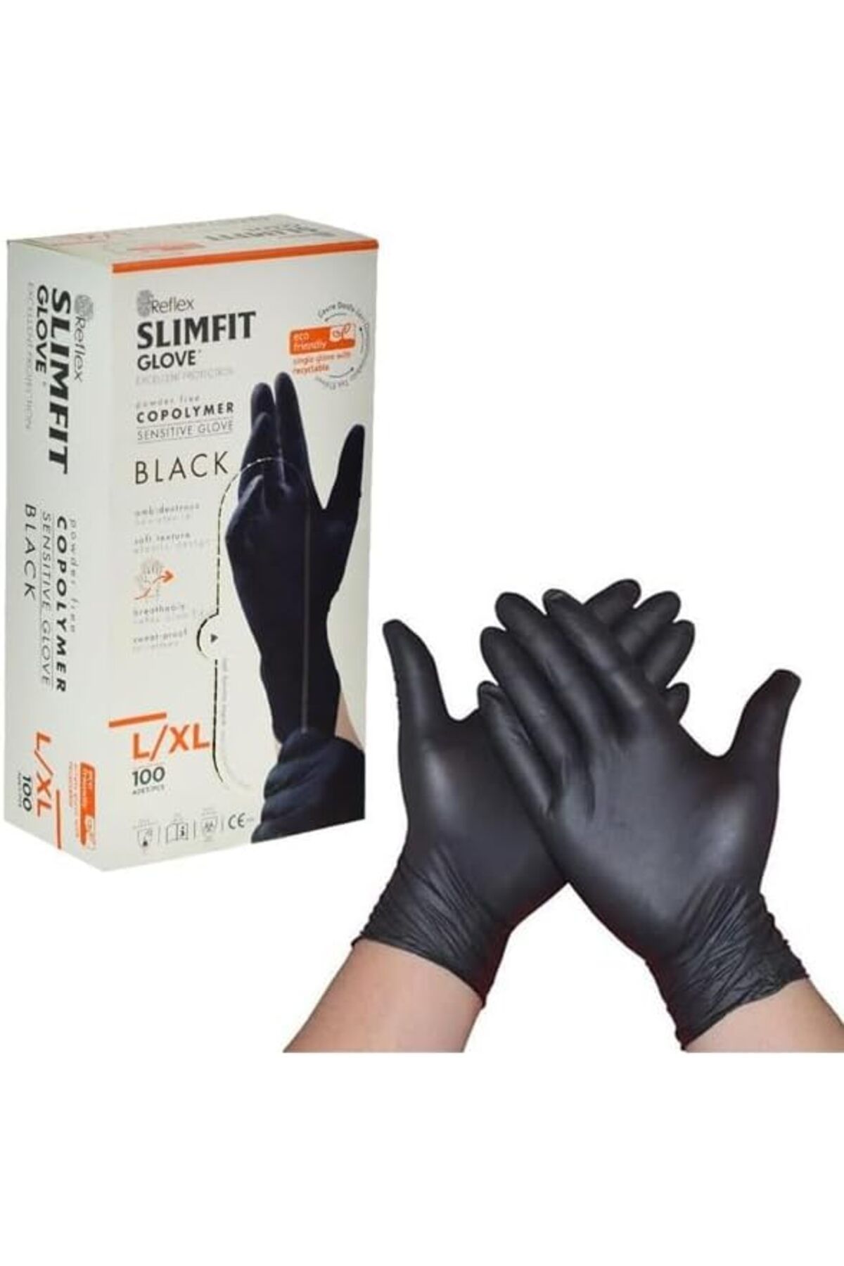 Mu Art Ahşap Mrt Reflex Slımfıt Glove Pudrasız Tek Kullanımlık Gıdaya Uygun Yeni Nesil Teknoloji Siyah L/XL