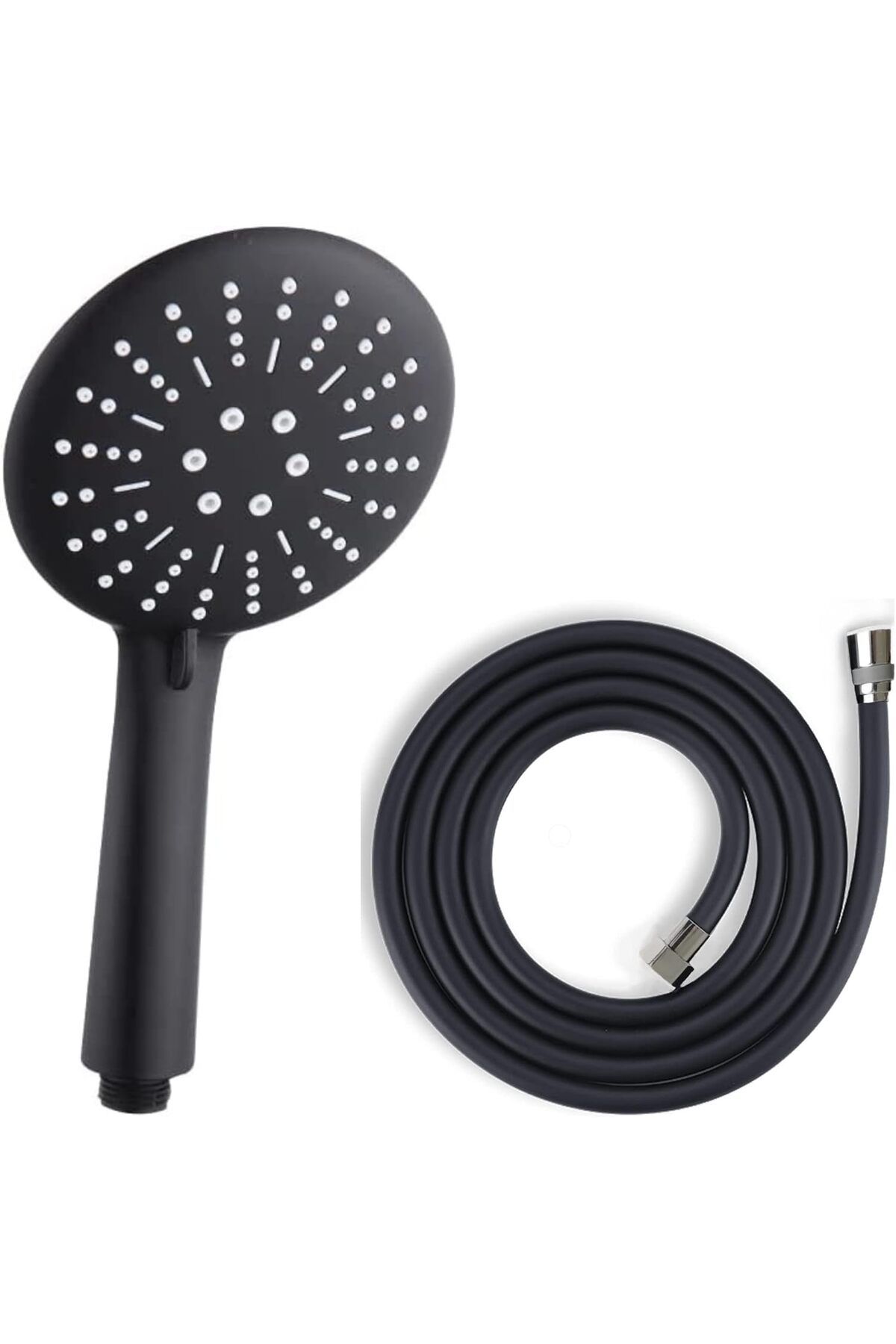 LUXE Black Matte Duş Seti 1. Kalite Mat Siyah Duş Başlığı + 150 cm Siyah PVC Duş Spirali - 5 Yıl