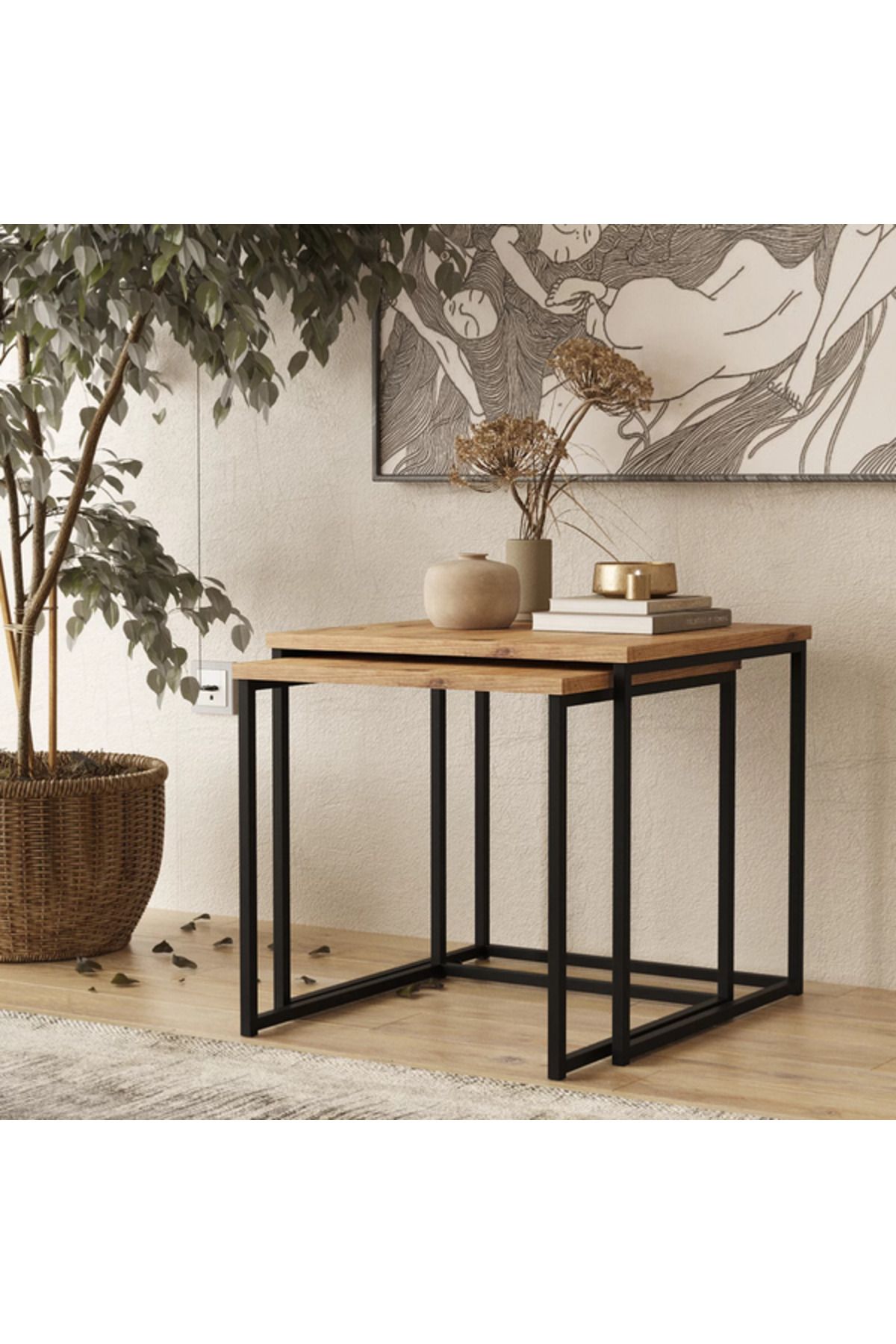 Orient-طقم طاولات متداخلة من قطعتين من خشب MDF - تصميم عصري 5
