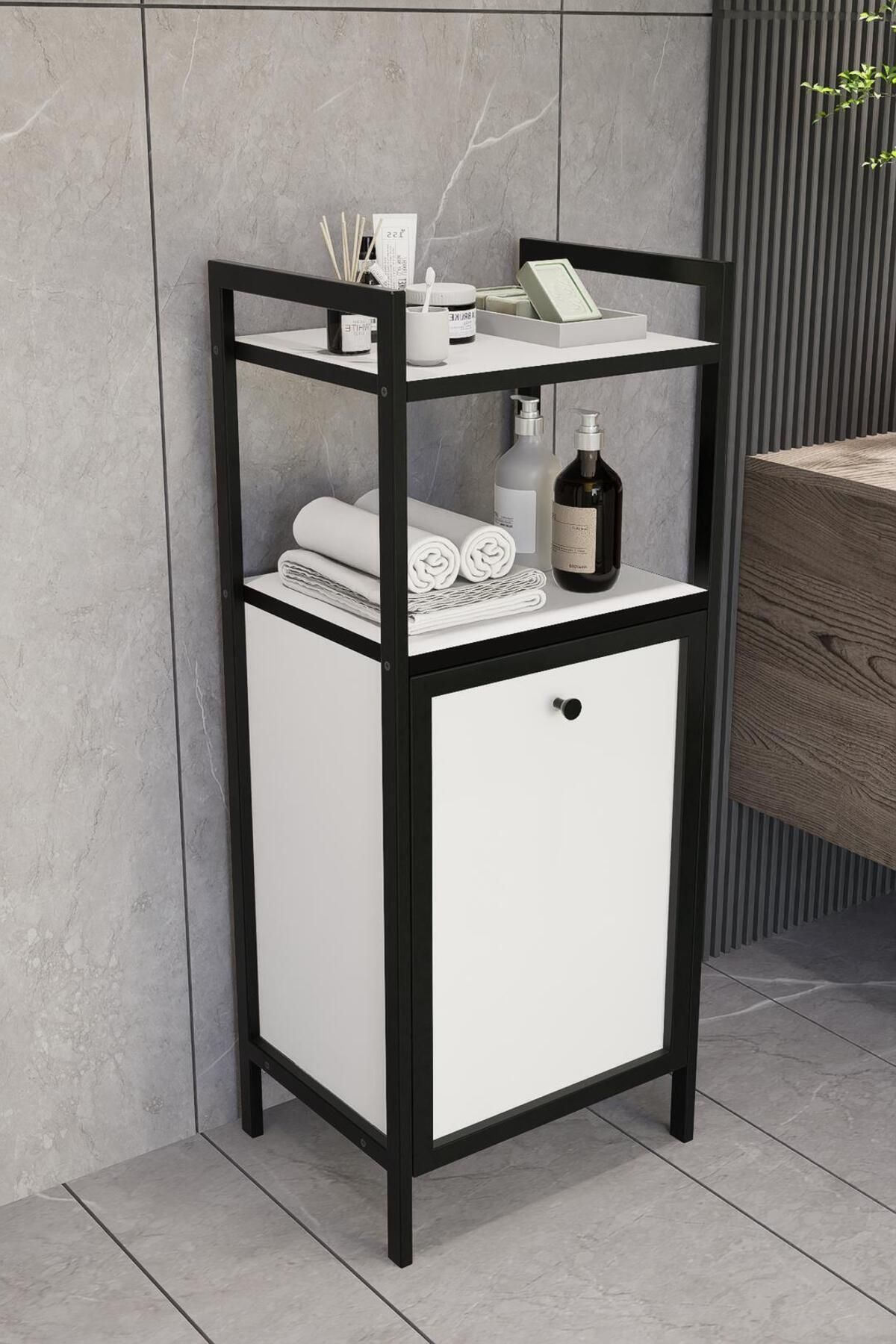 Metal Kirli Çamaşır Sepeti Banyo Rafı Dolabı Düzenleyici Organizeri
