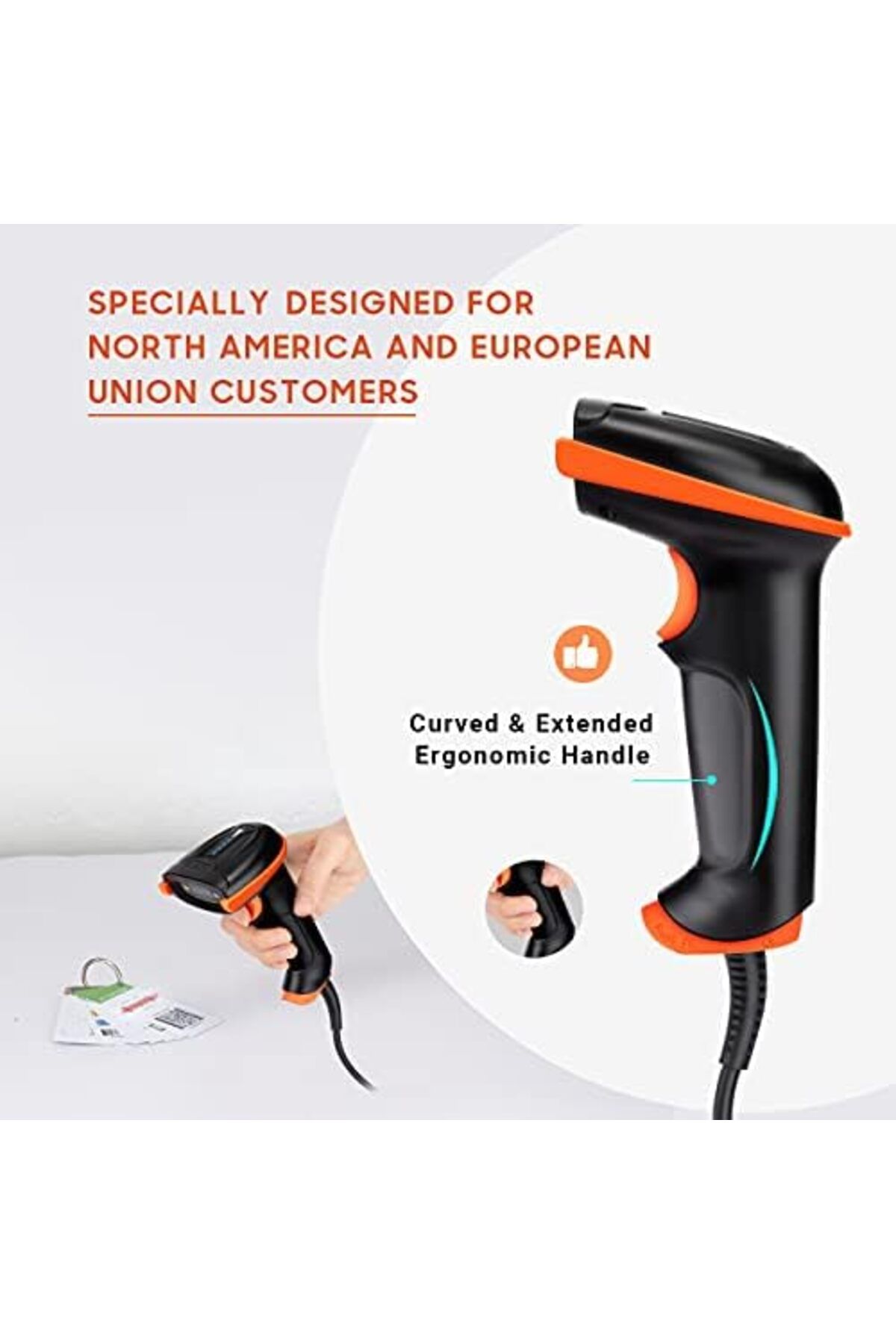 LUXE-D5100Y Barcode Reader - USB Wired, Reading 1D and 2D Qr Codes, Plug and Play, Ergonomic Design 3