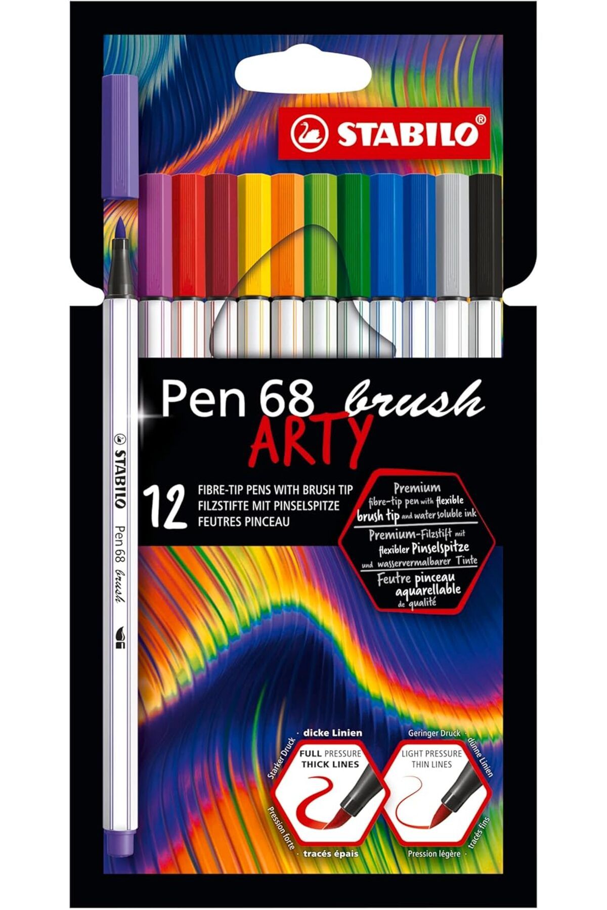 Mu Art Ahşap Mrt Pen 68 brush ARTY - Premium Keçeli Kalem - 12'li Paket - Çeşitli Renkler Art 871301