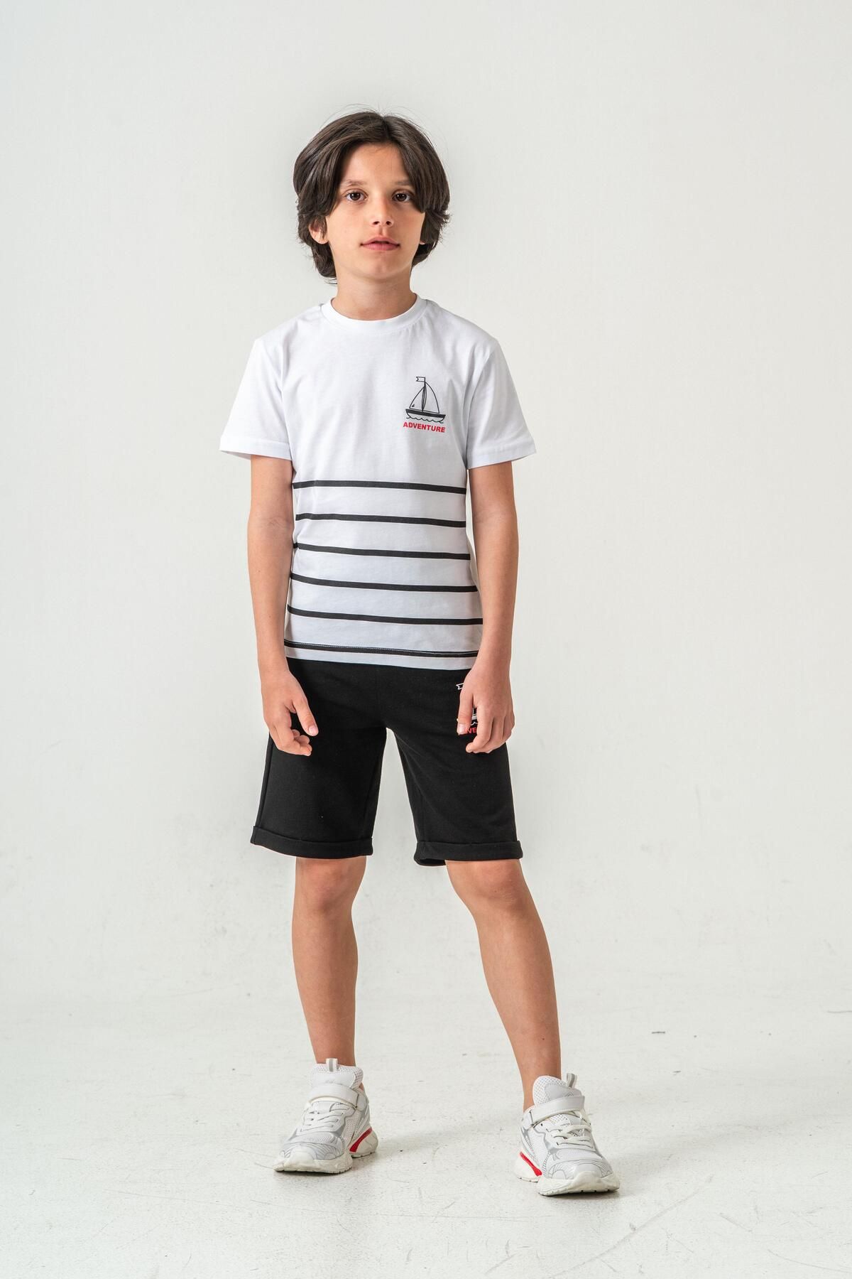 Mışıl Kids Pantaloni Scurți Pentru Băieți Cu Imprimeu Adventure - Set De Tricou Masculin - 5–6 years