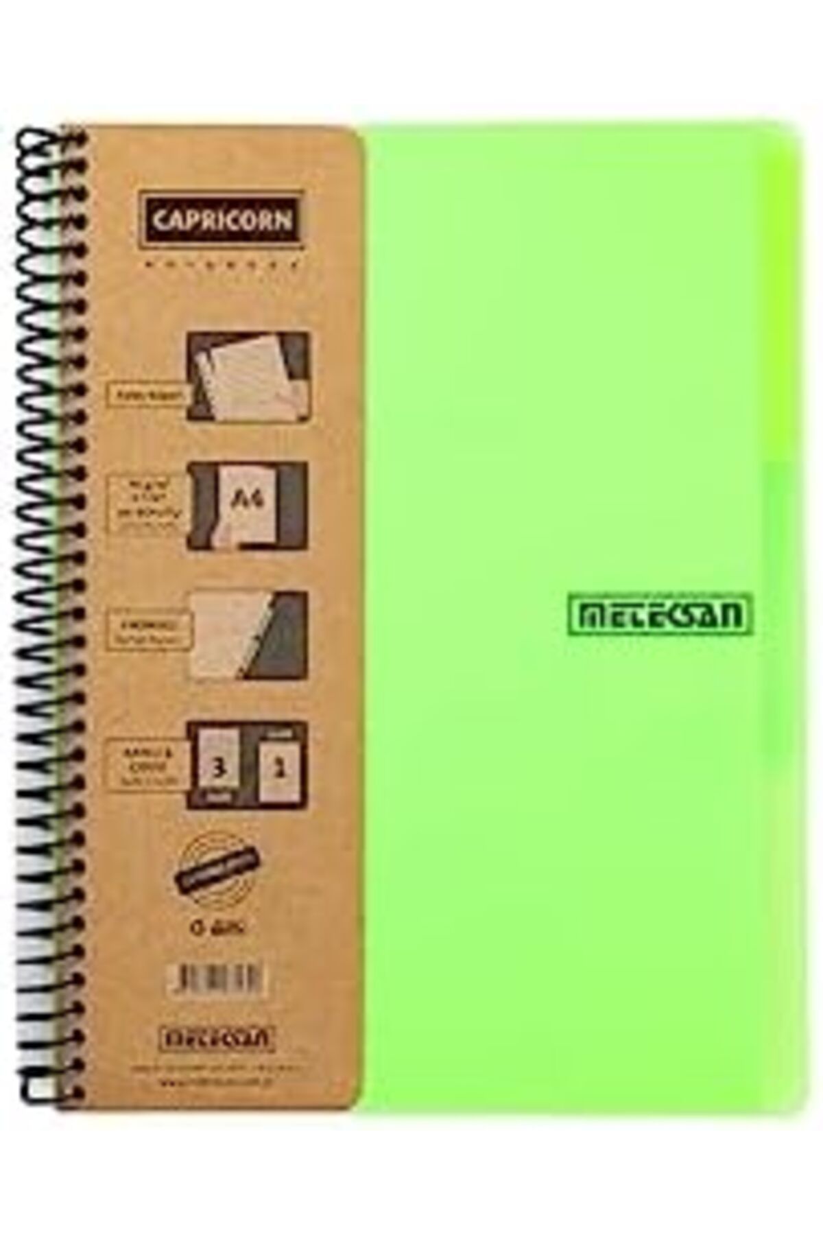 Mu Art Ahşap-سلسلة Mrt Capricorn Neon، مقاس A4، 7 مواضيع (5 مربعات، 2 خطوط) 210 ورقة من دفتر حلزوني بغطاء من البولي بروبيلين 2