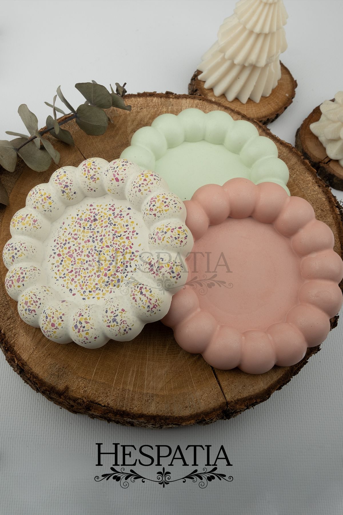 Hespatia Candle 3'lü Dekoratif Modern Tabak Takı Tabağı Bardak Altlığı