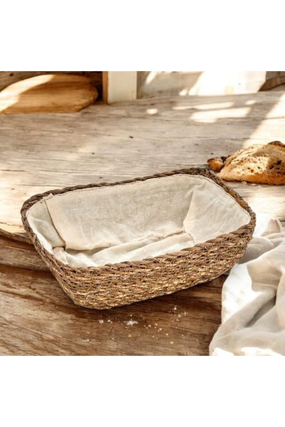 STOREMAX-Handmade Wicker Rectangular Bread Loaf with Cloth Inside and Decorative Rectangular Wicker Basket, 3