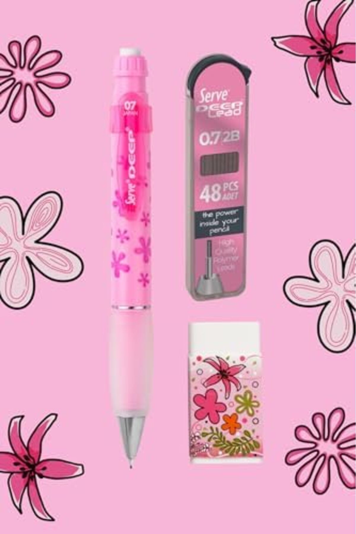 STOREMAX-Deep Pencil with Nature Pattern, Deep Eraser and Deep Min, 0.7 Mm, Candy Pink Trendbazaar 1057563 2