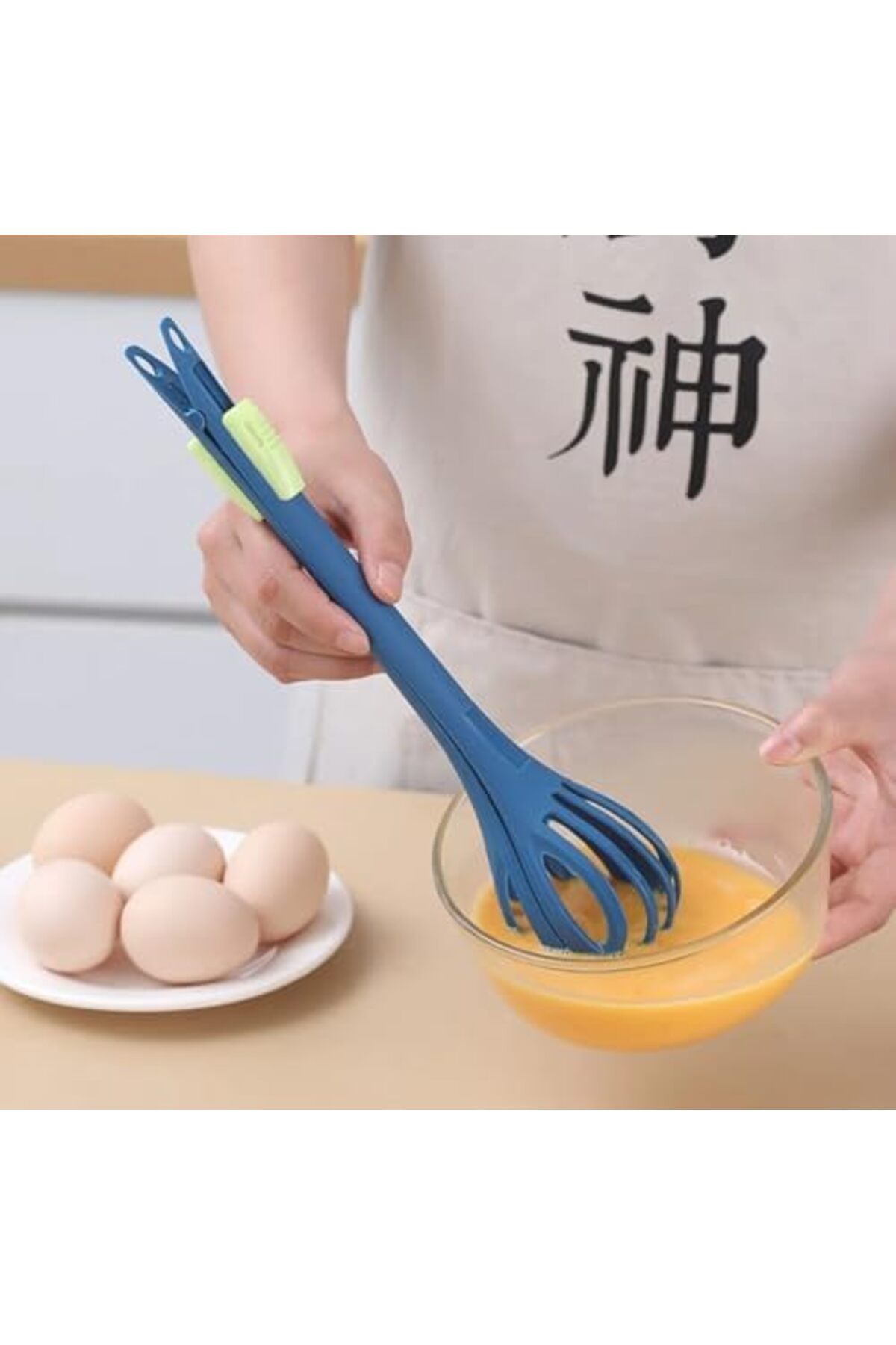Mu Art Ahşap-Mrt 2 in 1 Magic Whisk and Pasta Tongs Practical Egg Sauce Cream Mixer a 3