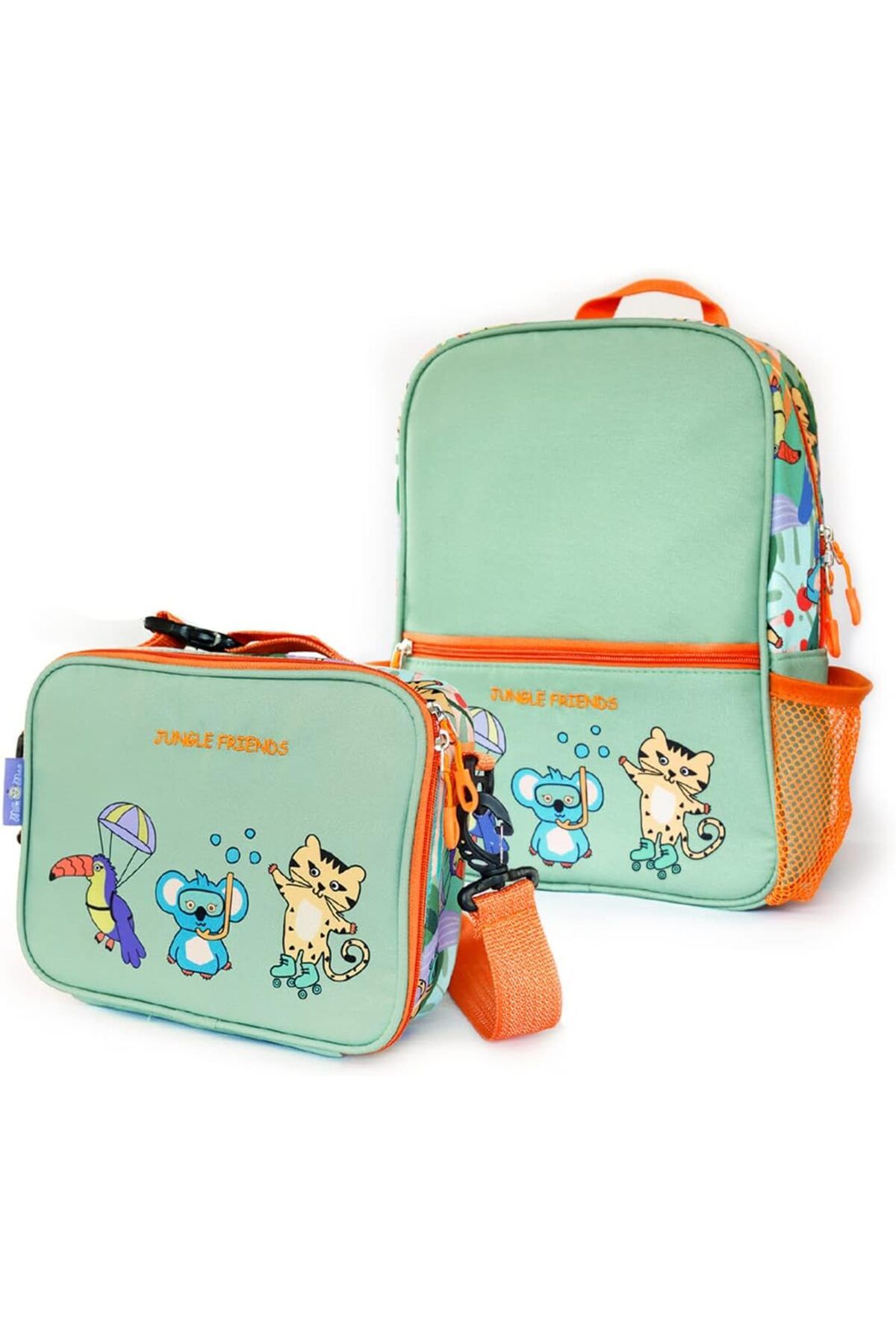 LUXE Moo Soft Cuddles Çocuk Sırt Çantası ve Isı Yalıtımlı Beslenme Çantası Seti Jungle Friends