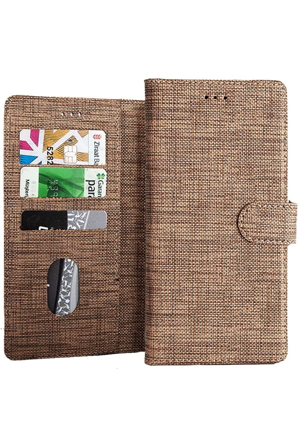 LUXE Xiaomi Mi Note 9S İle Uyumlu Standlı Kartvizitli ve Para Gözlü Fabric Desen Gold LXSHP 1055529