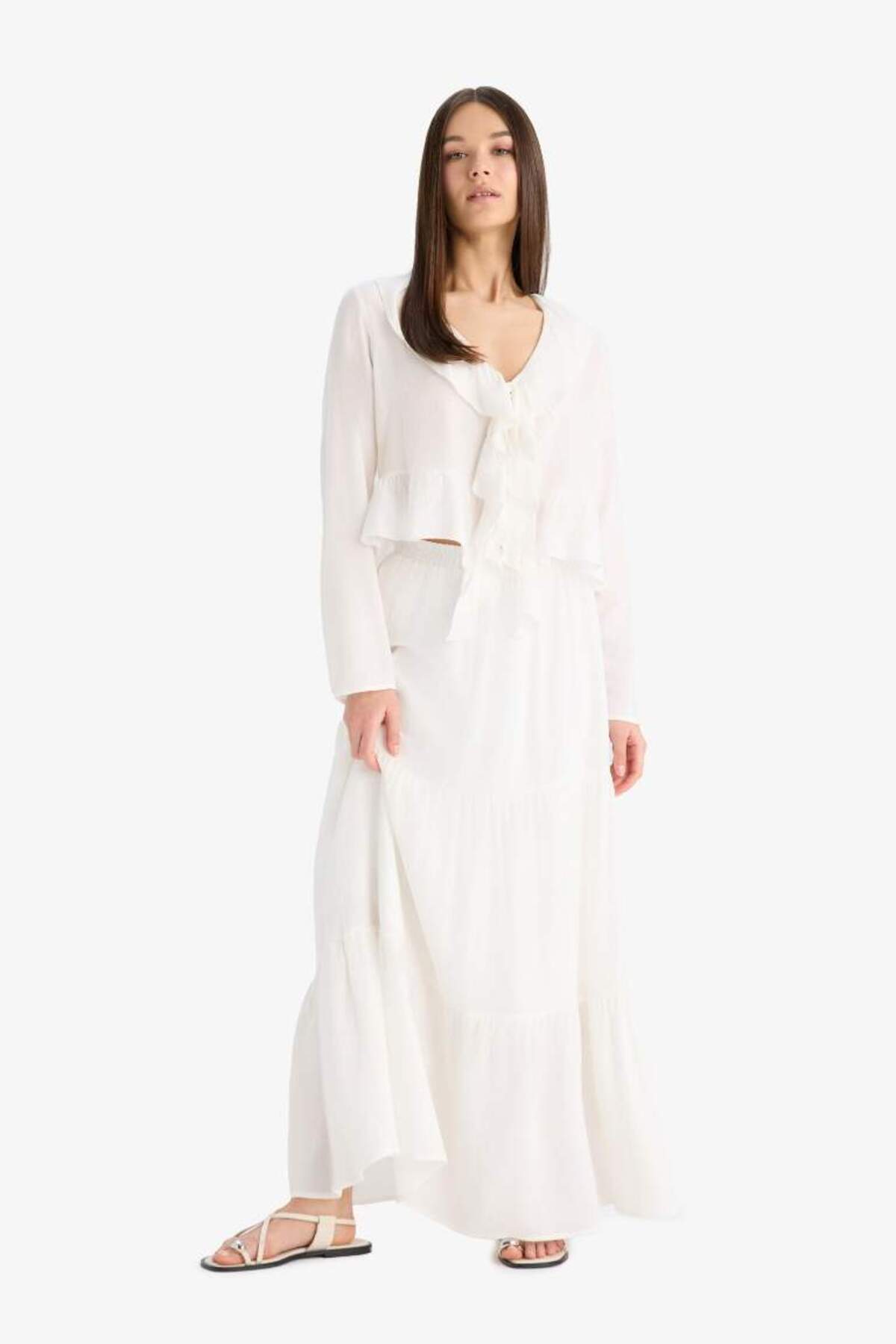 DeFacto-Ψηλόμεση βαμβακερή φούστα Crinkle Viscose Maxi D5033ax25sm 4