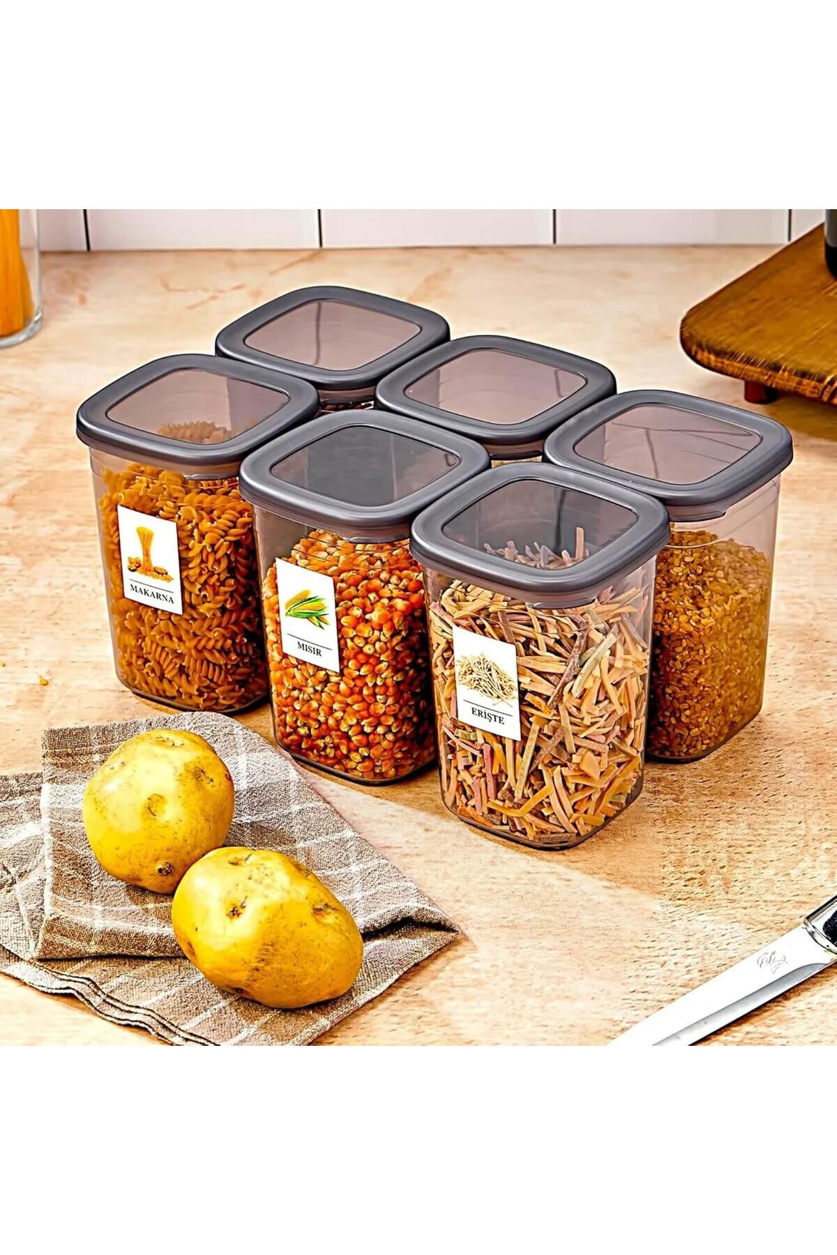 STOREMAX ELZ Adet Etiketli Square Kare Erzak Saklama Kabı Seti 1200 ml - Sert Kapak 1.2 Litre FRNTR 1127478
