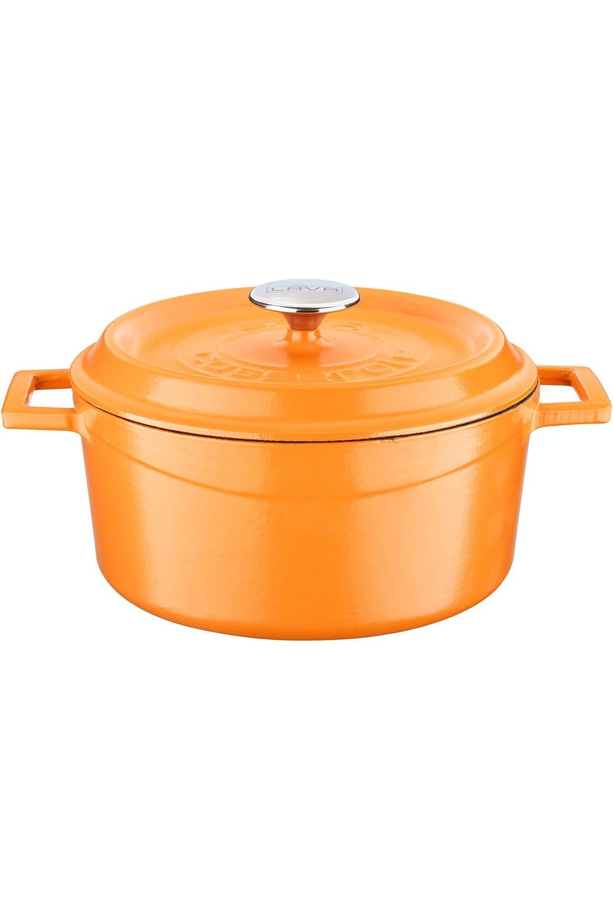 STOREMAX Metal Spring Serisi - Döküm Tencere, Yuvarlak, 24 cm, Mat Emaye, Parlak Siyah Taban, Turuncu Tren