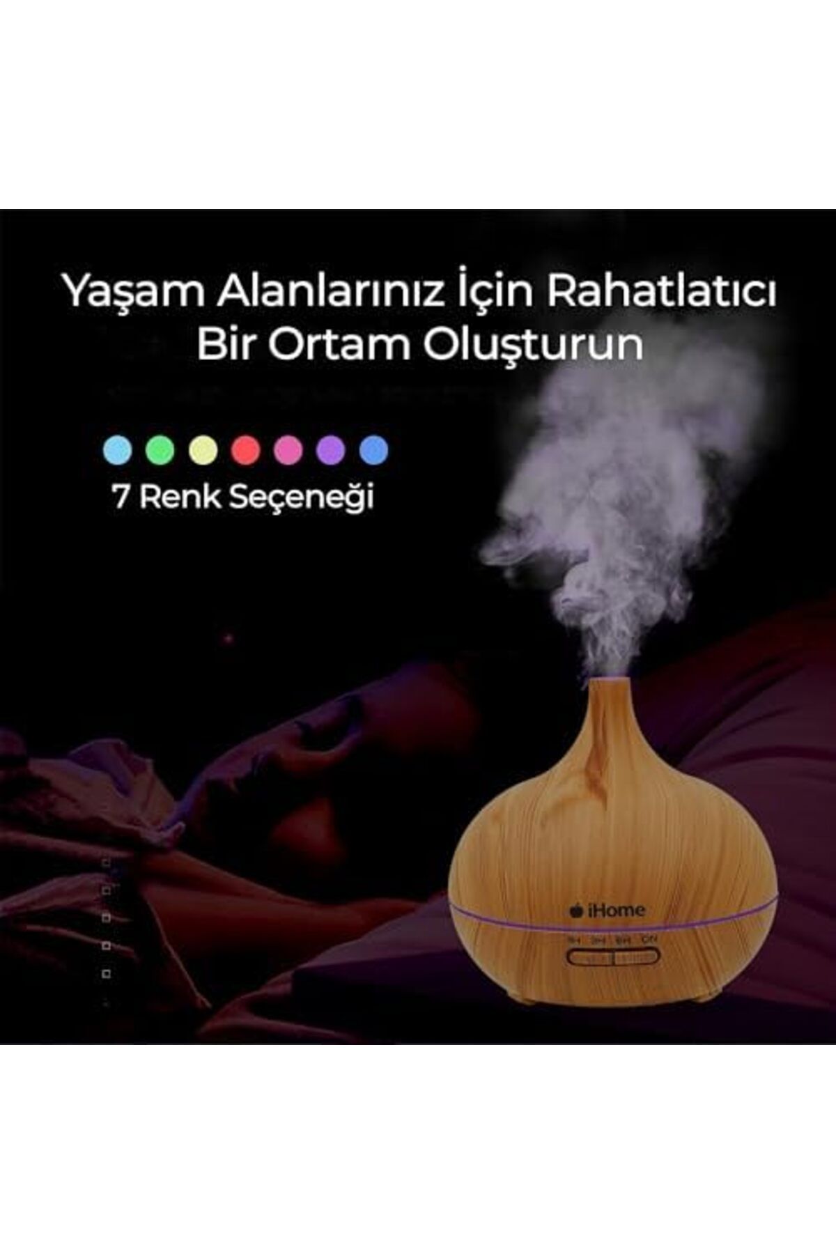STOREMAX iHome 025AK Renkli Aromaterapi Difüzör ve Ultrasonik Hava Nemlendirici Buhar Makinesi TrendBazaar