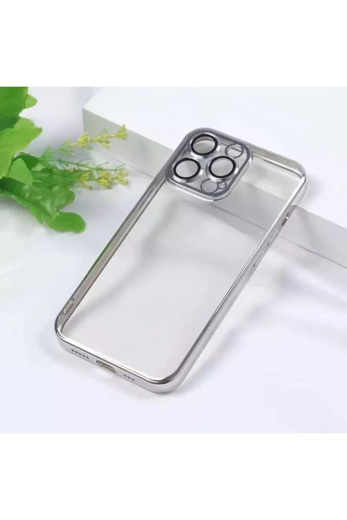 STOREMAX ELZ iPhone 11 Pro uyumlu Kenarları Renkli Lazer Kamera Lens Korumalı Lüks Silikon Kılıf (Silver