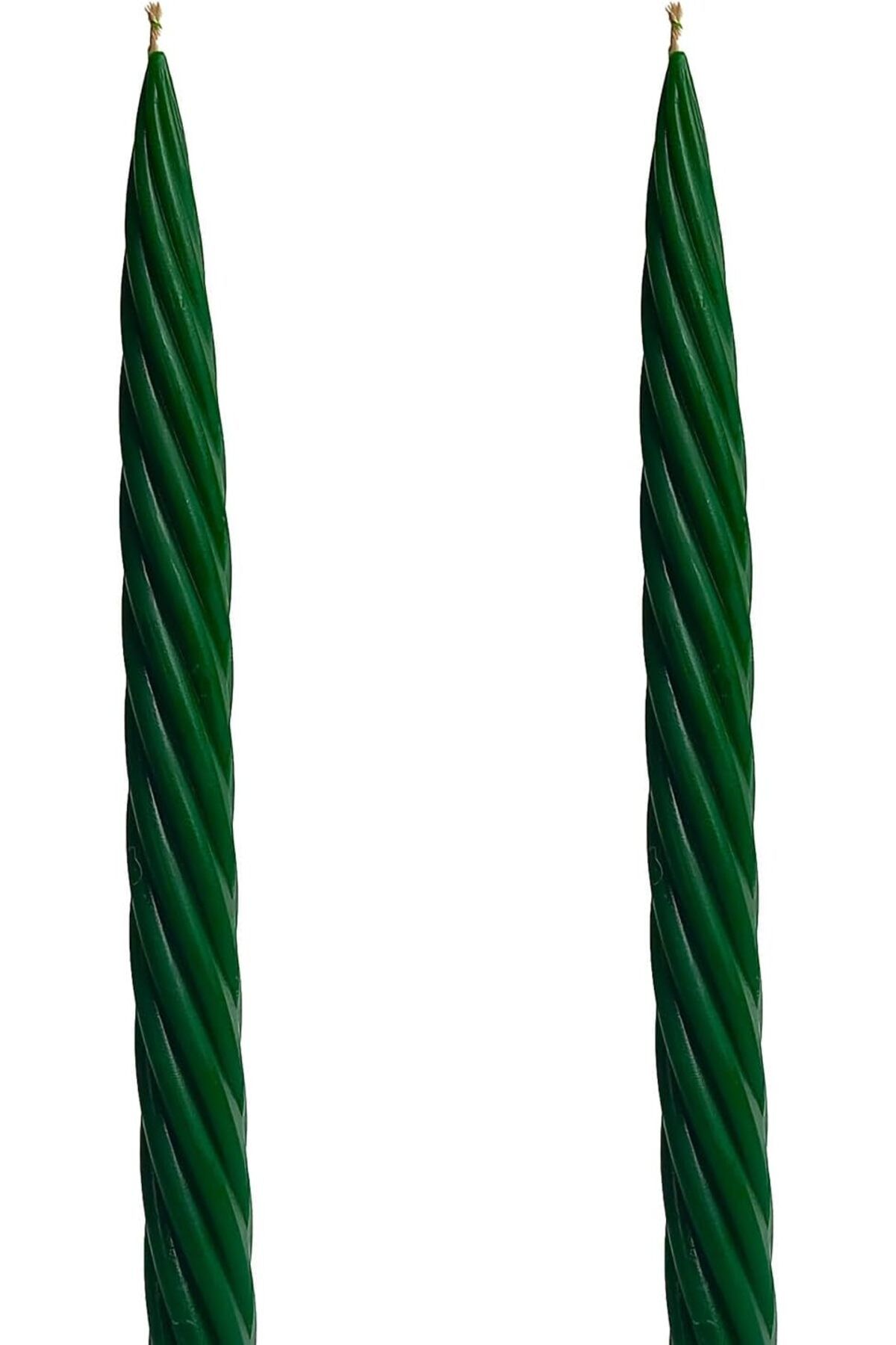 Mu Art Ahşap Mrt Balmumu Mum Yeşil (2 Adet 27.5Cm) Kalın Burgu Burgulu Balmumu Şamdan Mumu Dekoratif Mum (Yeş