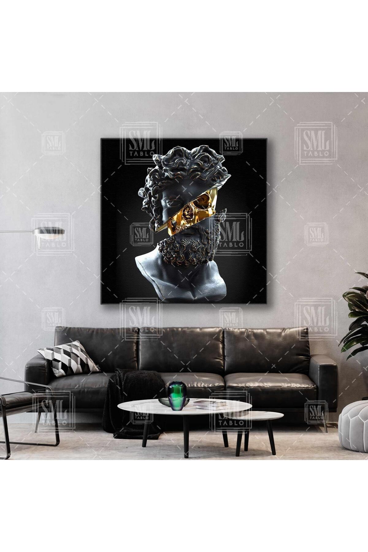 SML TABLO-Black Bust Square Canvas Painting with Gold Head 1